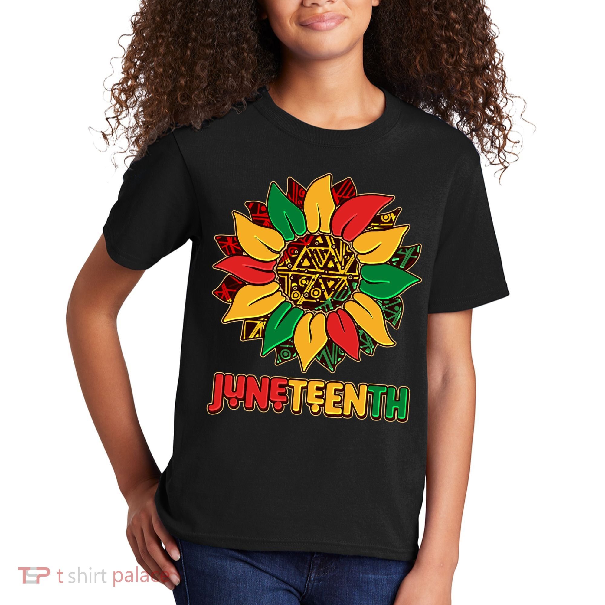 Celebrate Juneteenth Traditional African Pattern Sunflower Kids T-Shirt
