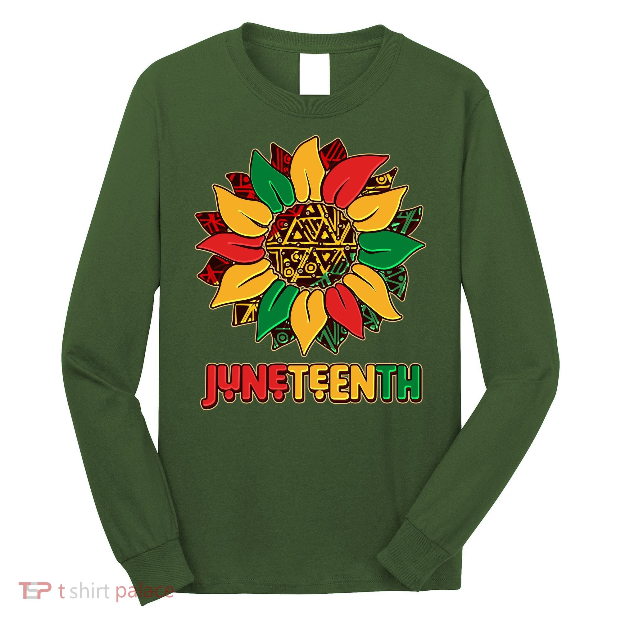 Celebrate Juneteenth Traditional African Pattern Sunflower Long Sleeve Shirt