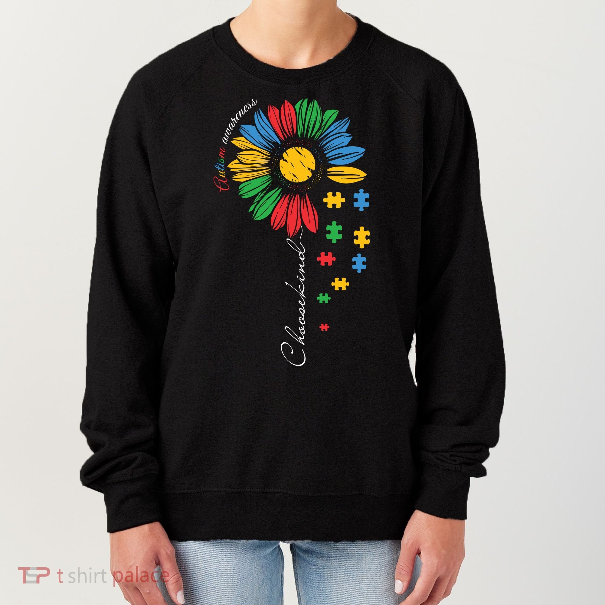 Choose Kind Autism Awareness Sunflower Puzzle Gift Women's Sweatshirt