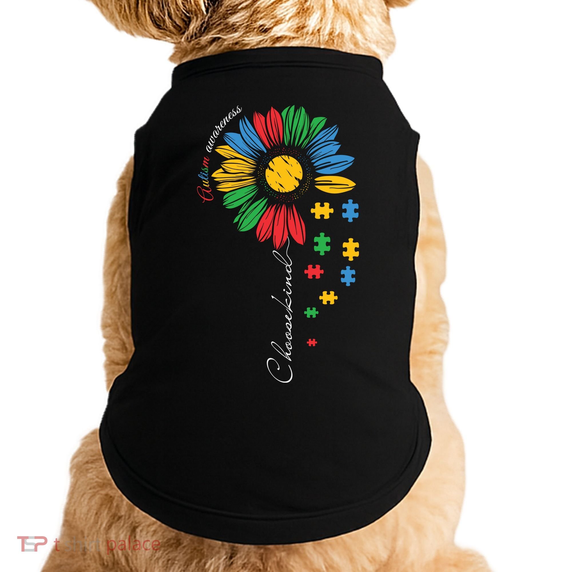 Choose Kind Autism Awareness Sunflower Puzzle Gift Doggie Tank