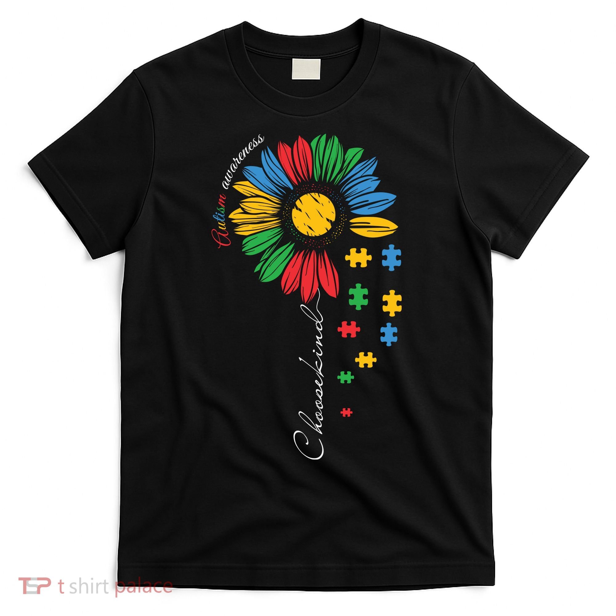Choose Kind Autism Awareness Sunflower Puzzle Gift T-Shirt