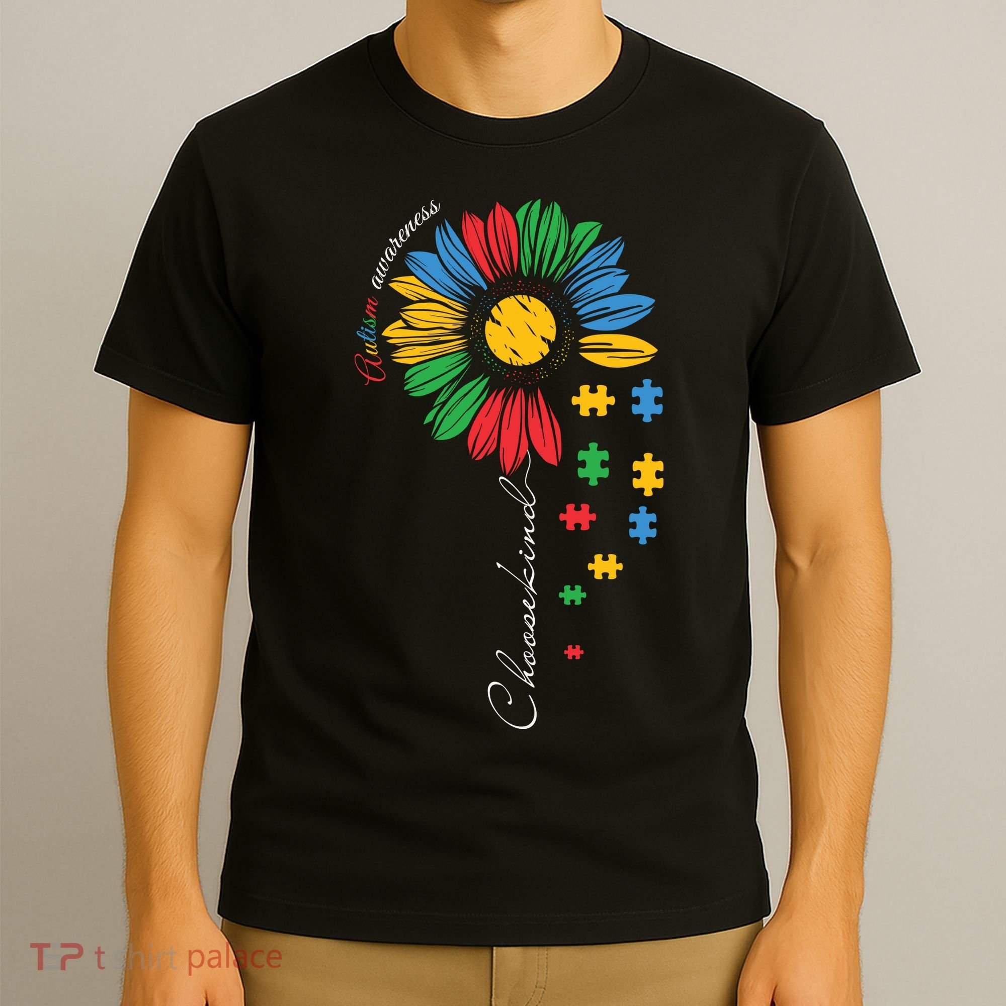 Choose Kind Autism Awareness Sunflower Puzzle Gift T-Shirt