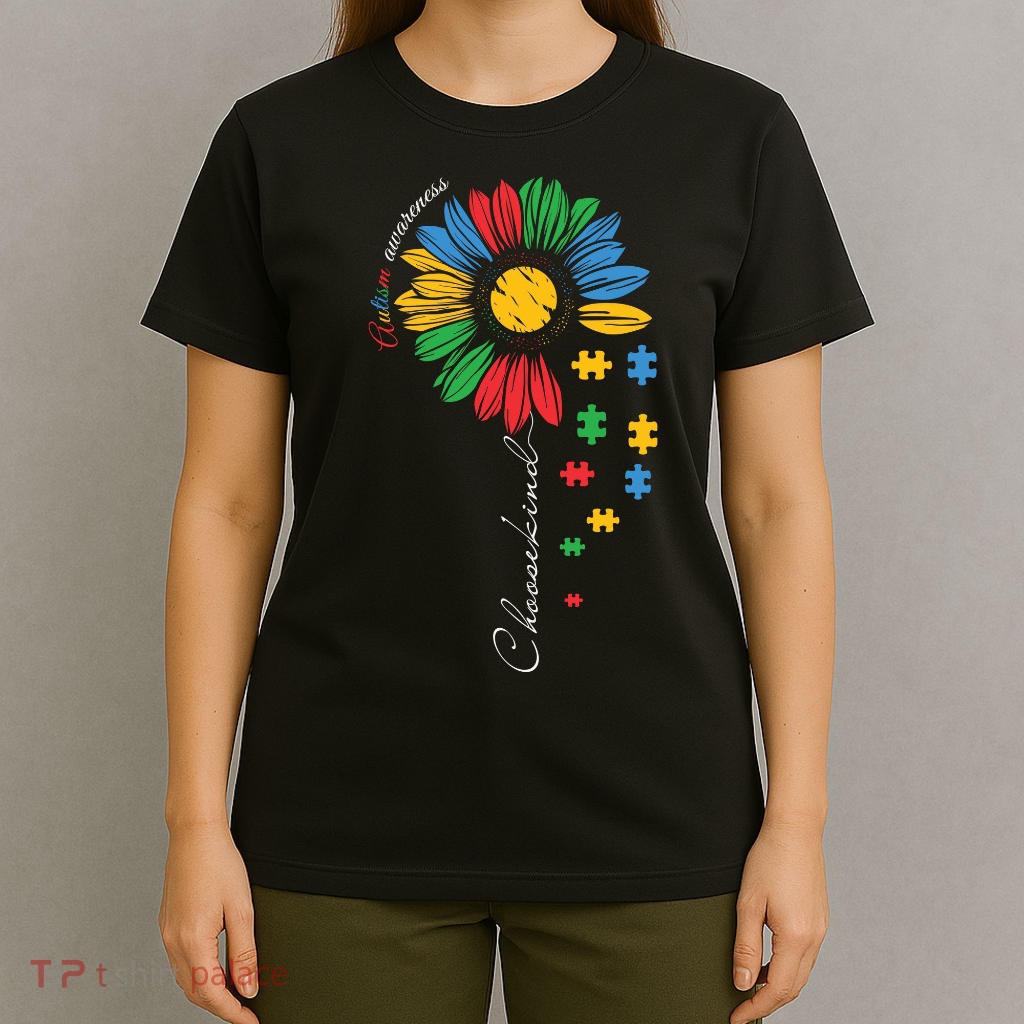 Choose Kind Autism Awareness Sunflower Puzzle Gift T-Shirt