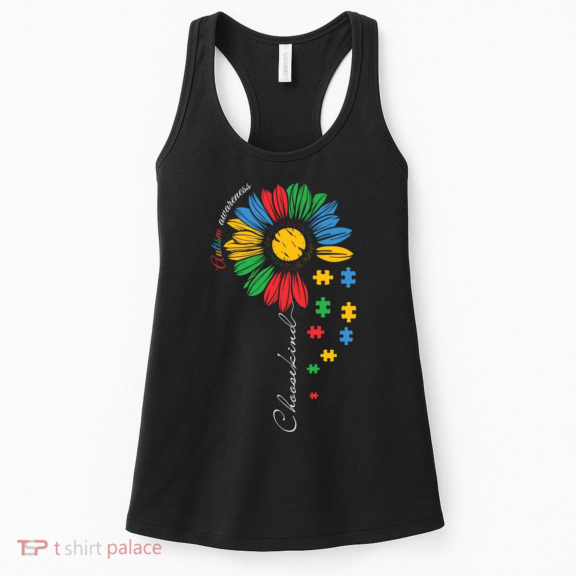 Choose Kind Autism Awareness Sunflower Puzzle Gift Women's Tank Top