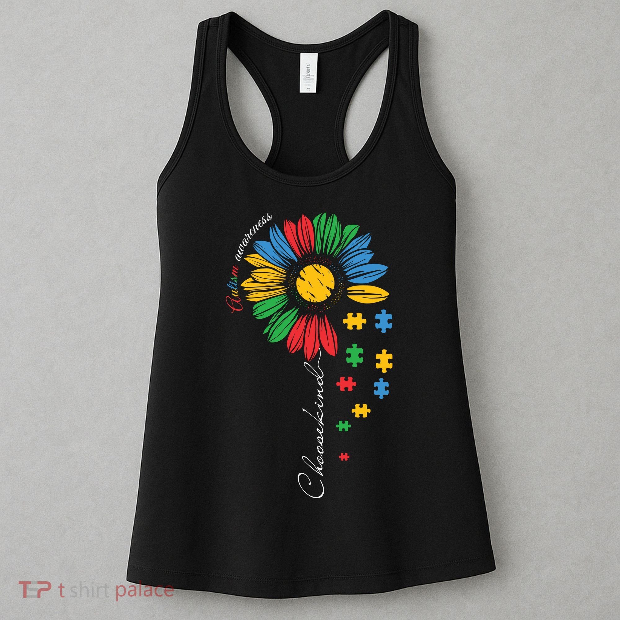 Choose Kind Autism Awareness Sunflower Puzzle Gift Women's Tank Top