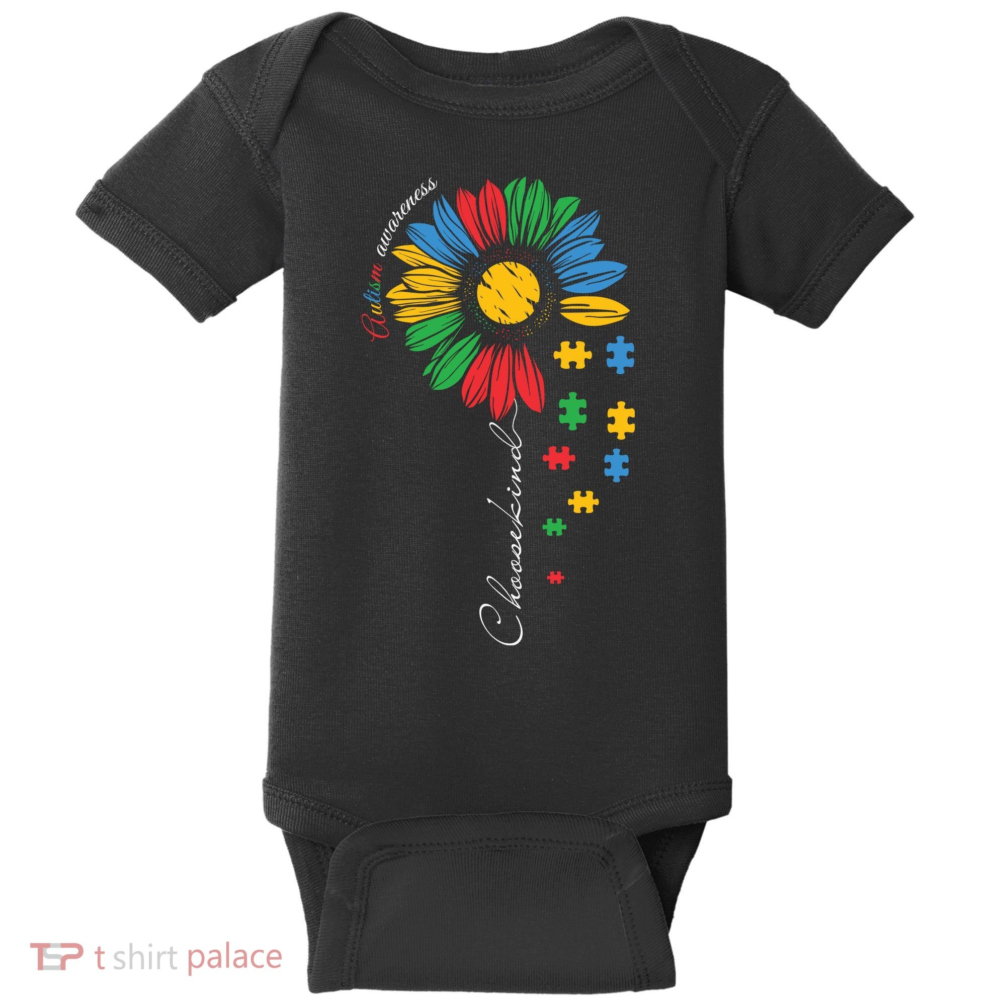 Choose Kind Autism Awareness Sunflower Puzzle Gift Baby Bodysuit