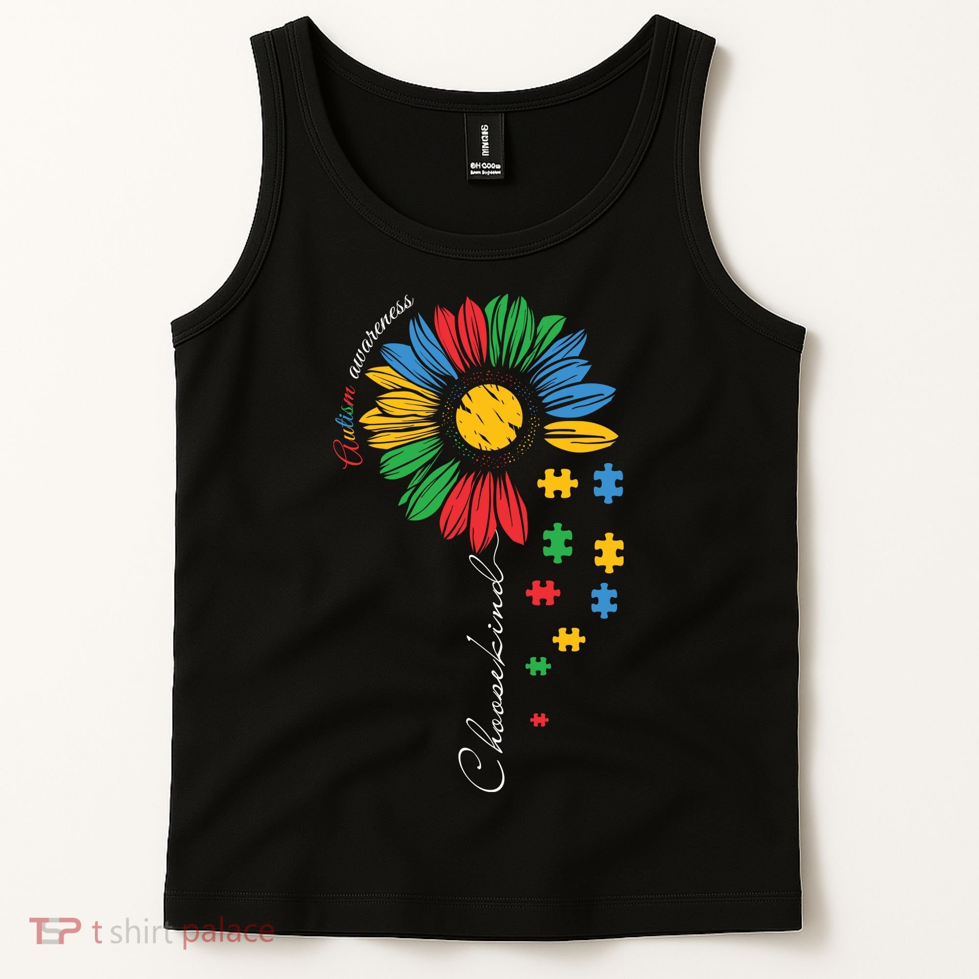 Choose Kind Autism Awareness Sunflower Puzzle Gift Tank Top