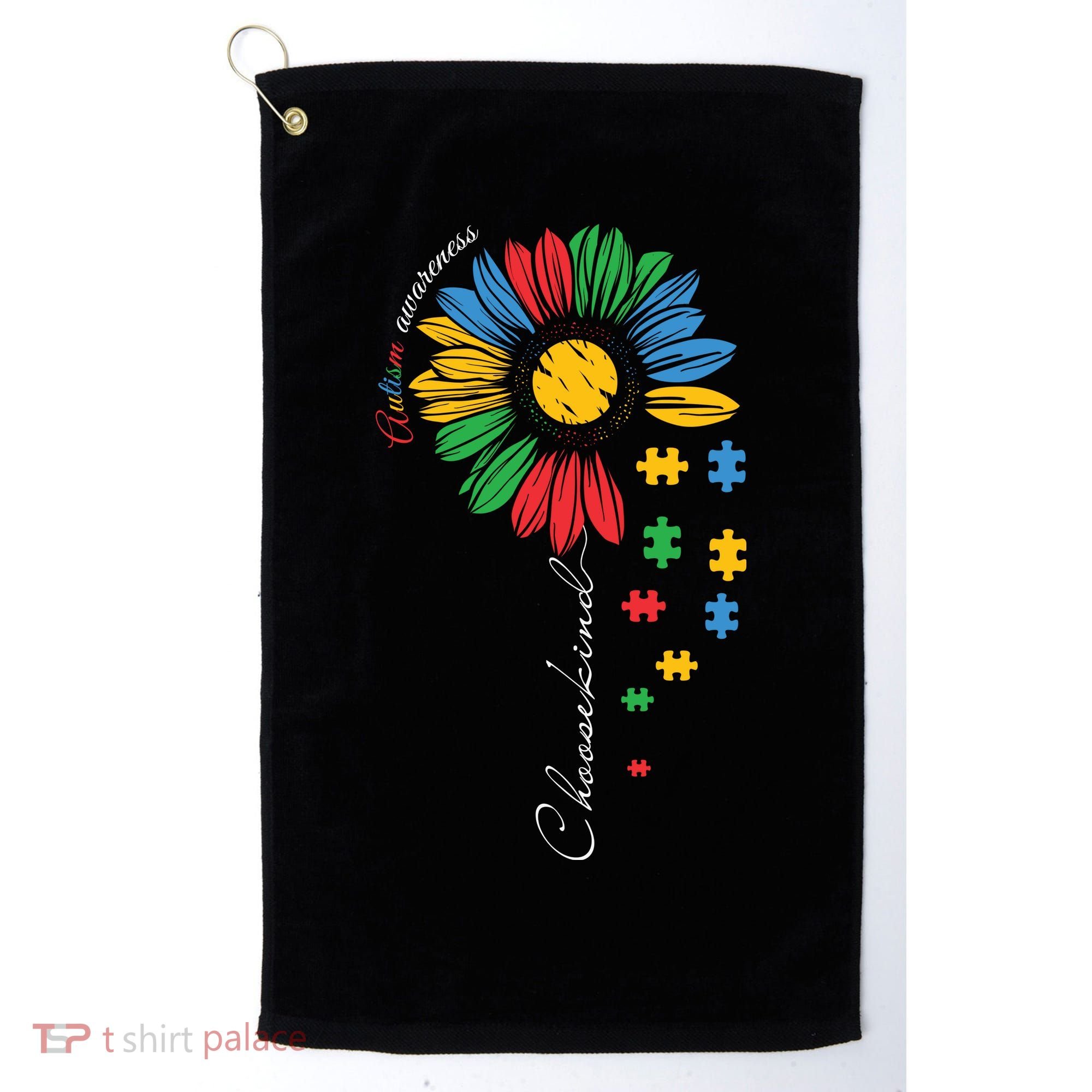 Choose Kind Autism Awareness Sunflower Puzzle Gift Golf Towel