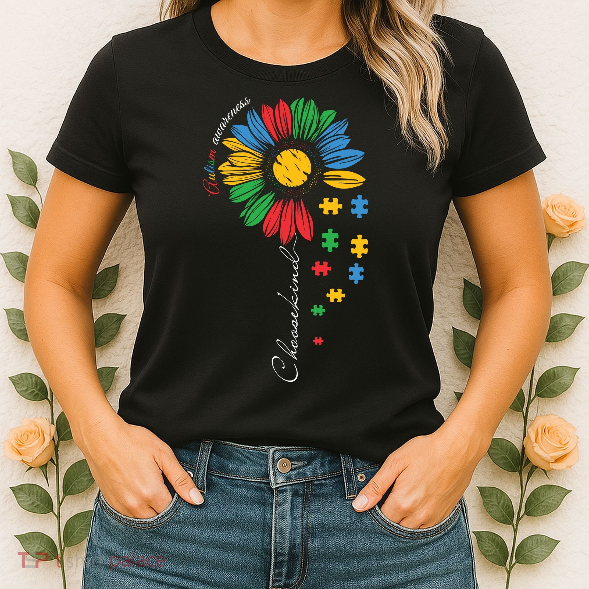 Choose Kind Autism Awareness Sunflower Puzzle Gift Women's T-Shirt