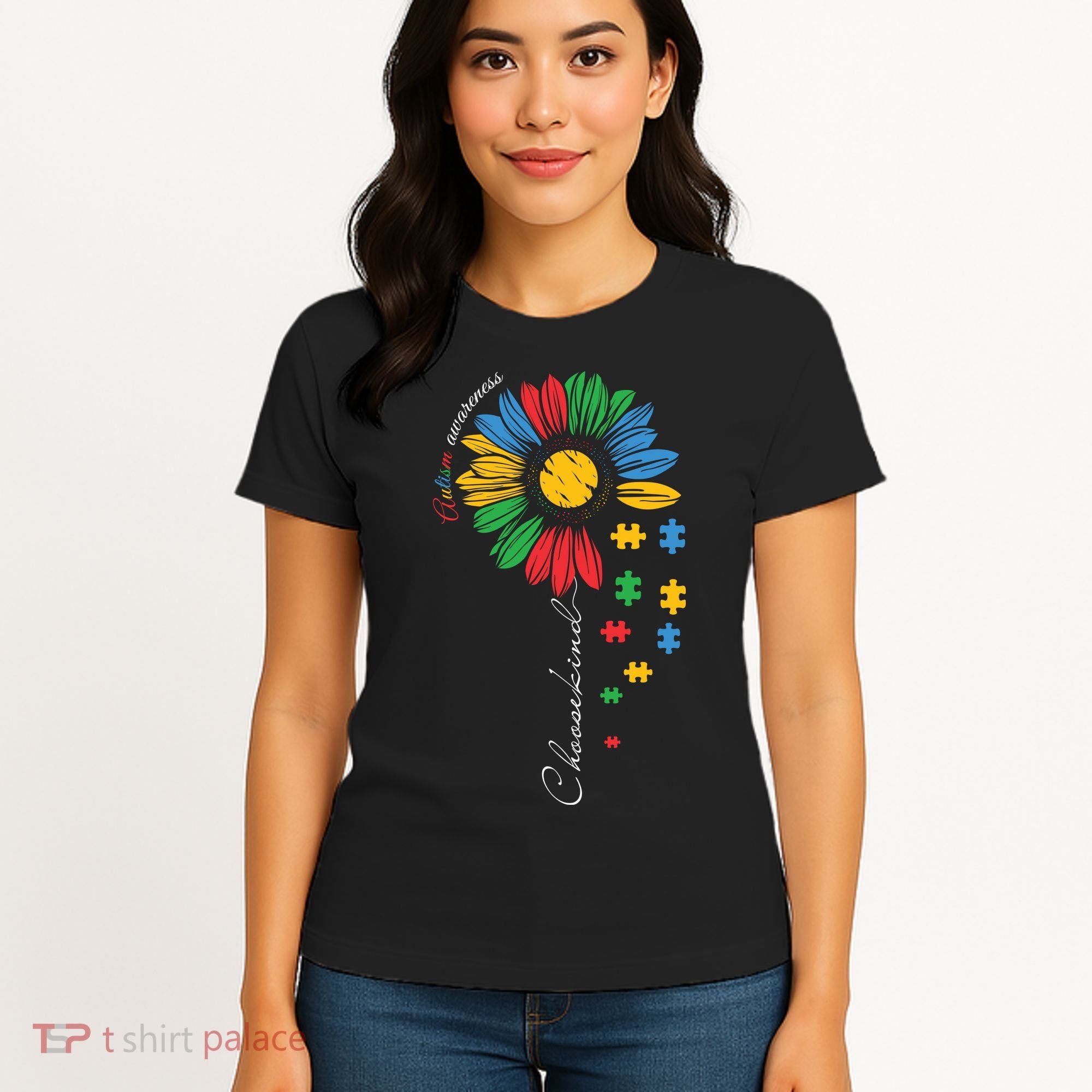 Choose Kind Autism Awareness Sunflower Puzzle Gift Women's T-Shirt