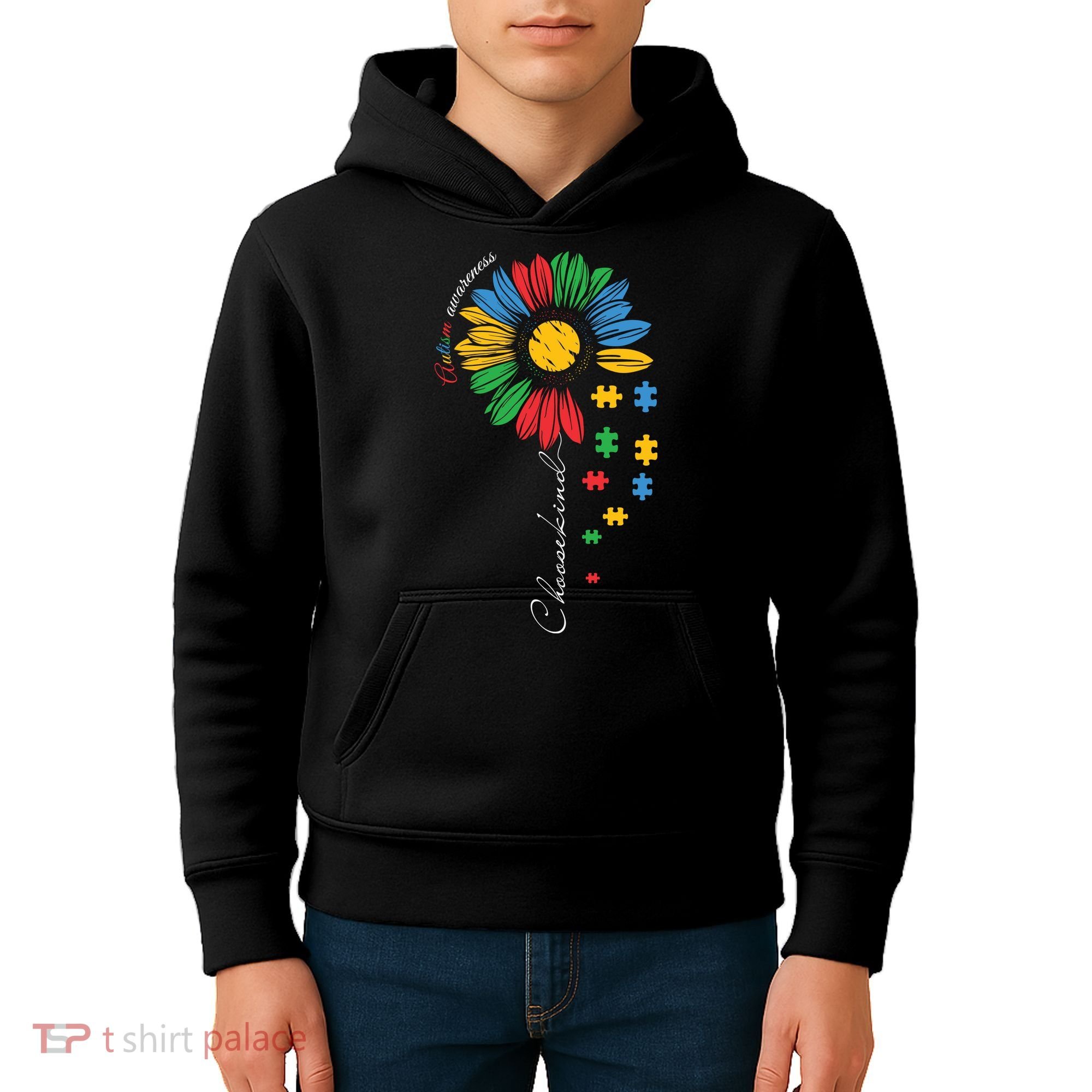 Choose Kind Autism Awareness Sunflower Puzzle Gift Kids Hoodie