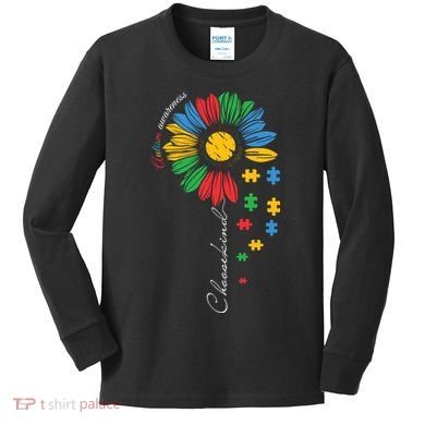 Choose Kind Autism Awareness Sunflower Puzzle Gift Kids Long Sleeve Shirt
