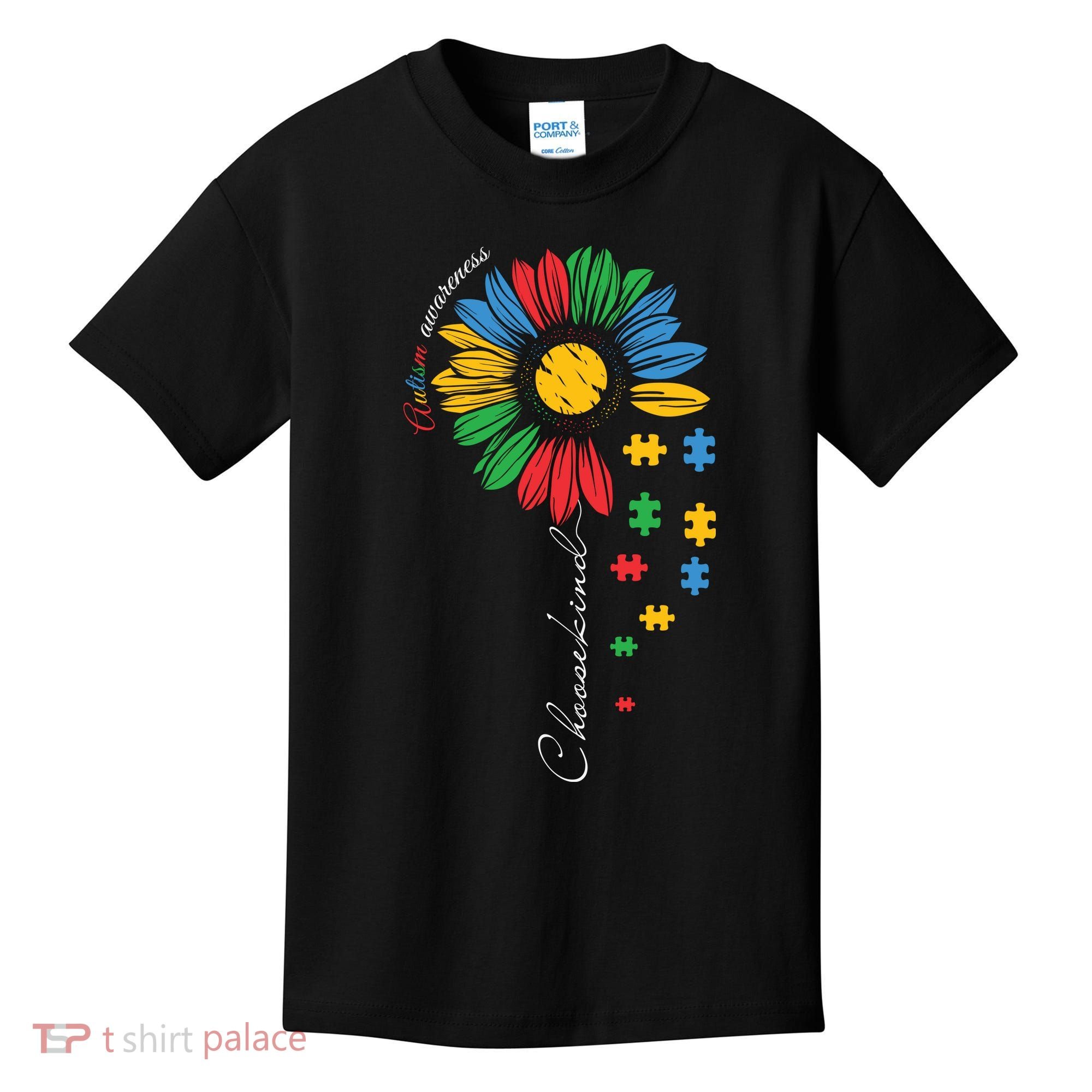 Choose Kind Autism Awareness Sunflower Puzzle Gift Kids T-Shirt