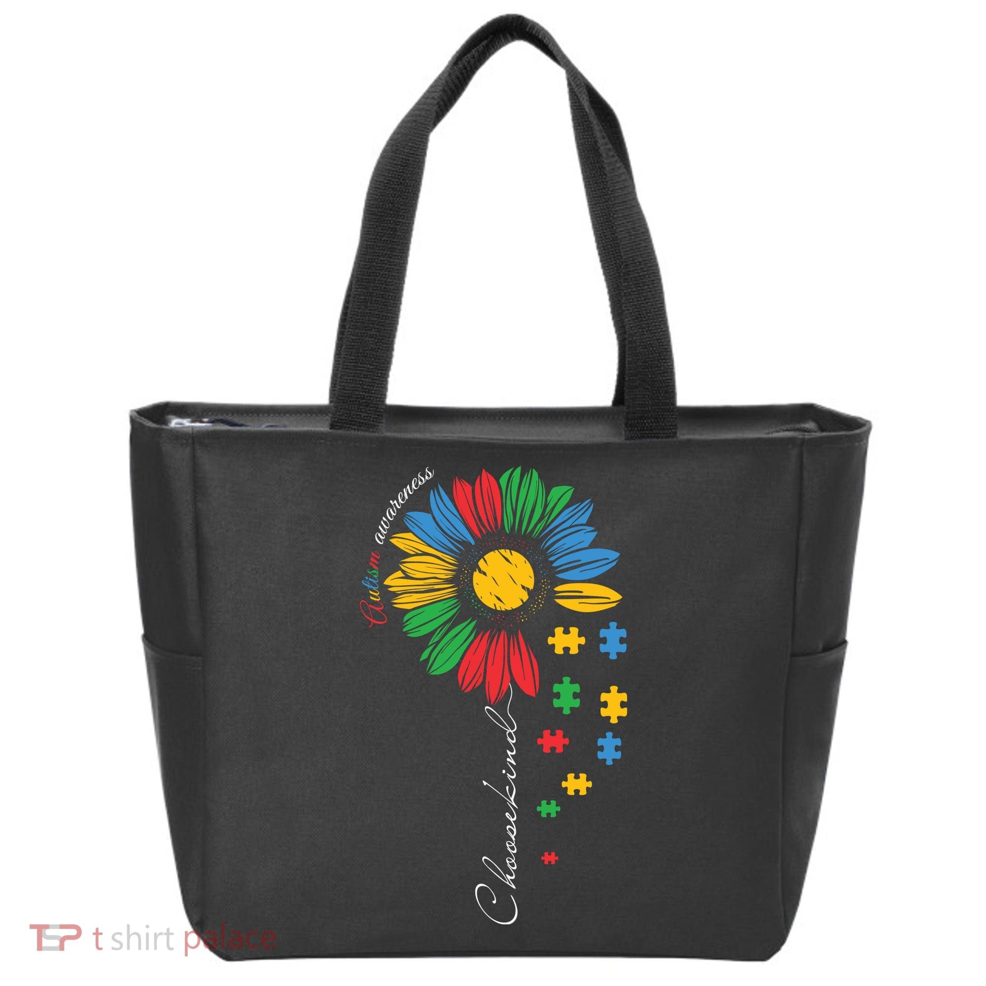 Choose Kind Autism Awareness Sunflower Puzzle Gift Tote Bag