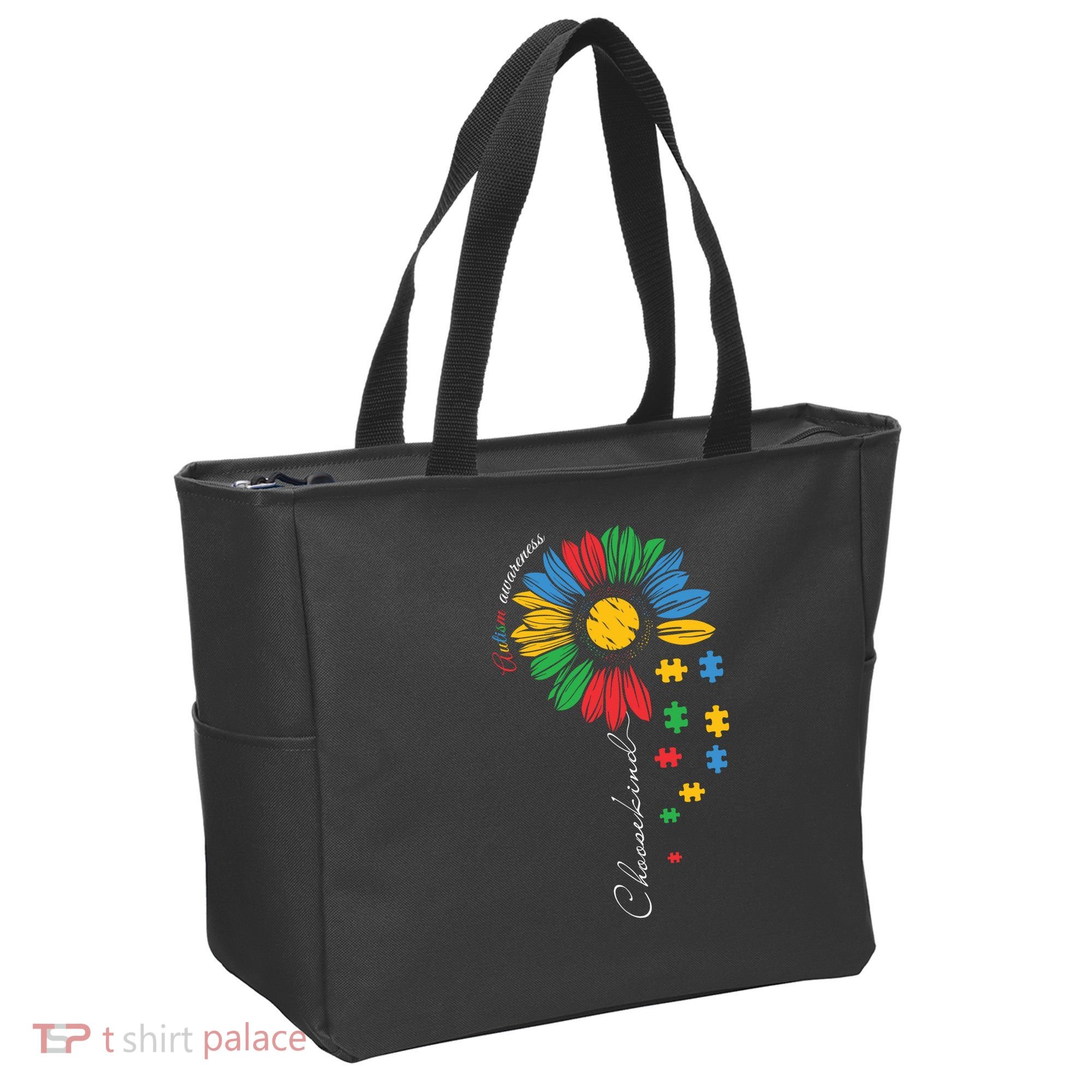 Choose Kind Autism Awareness Sunflower Puzzle Gift Tote Bag