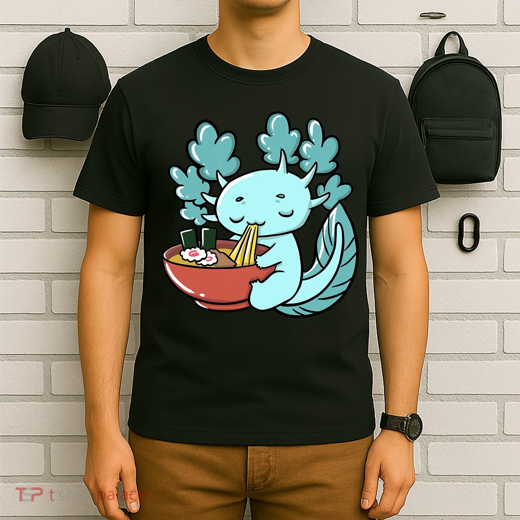 Cute Kawaii Anime Axolotl Japanese Ramen Noodles T-Shirt