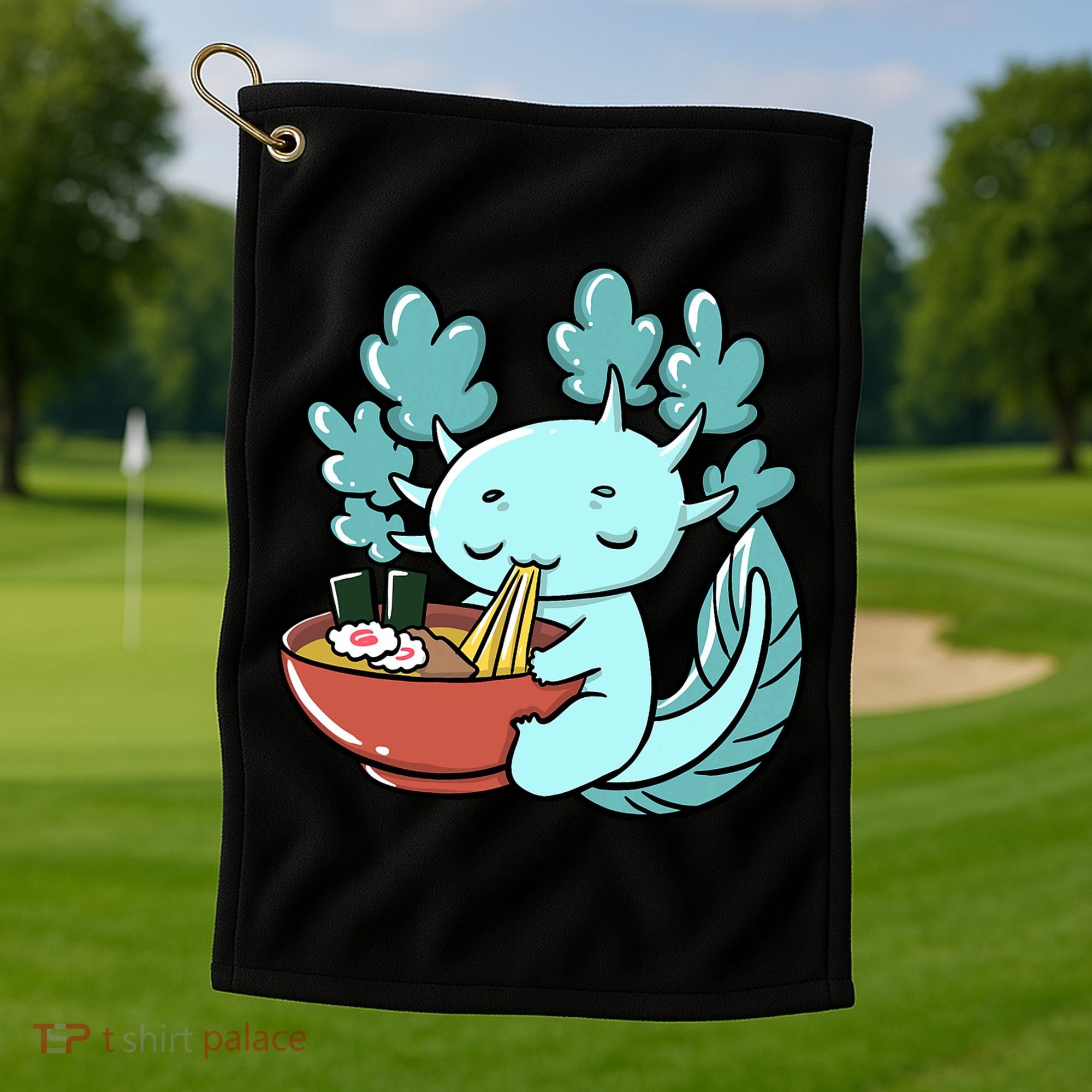 Cute Kawaii Anime Axolotl Japanese Ramen Noodles Golf Towel