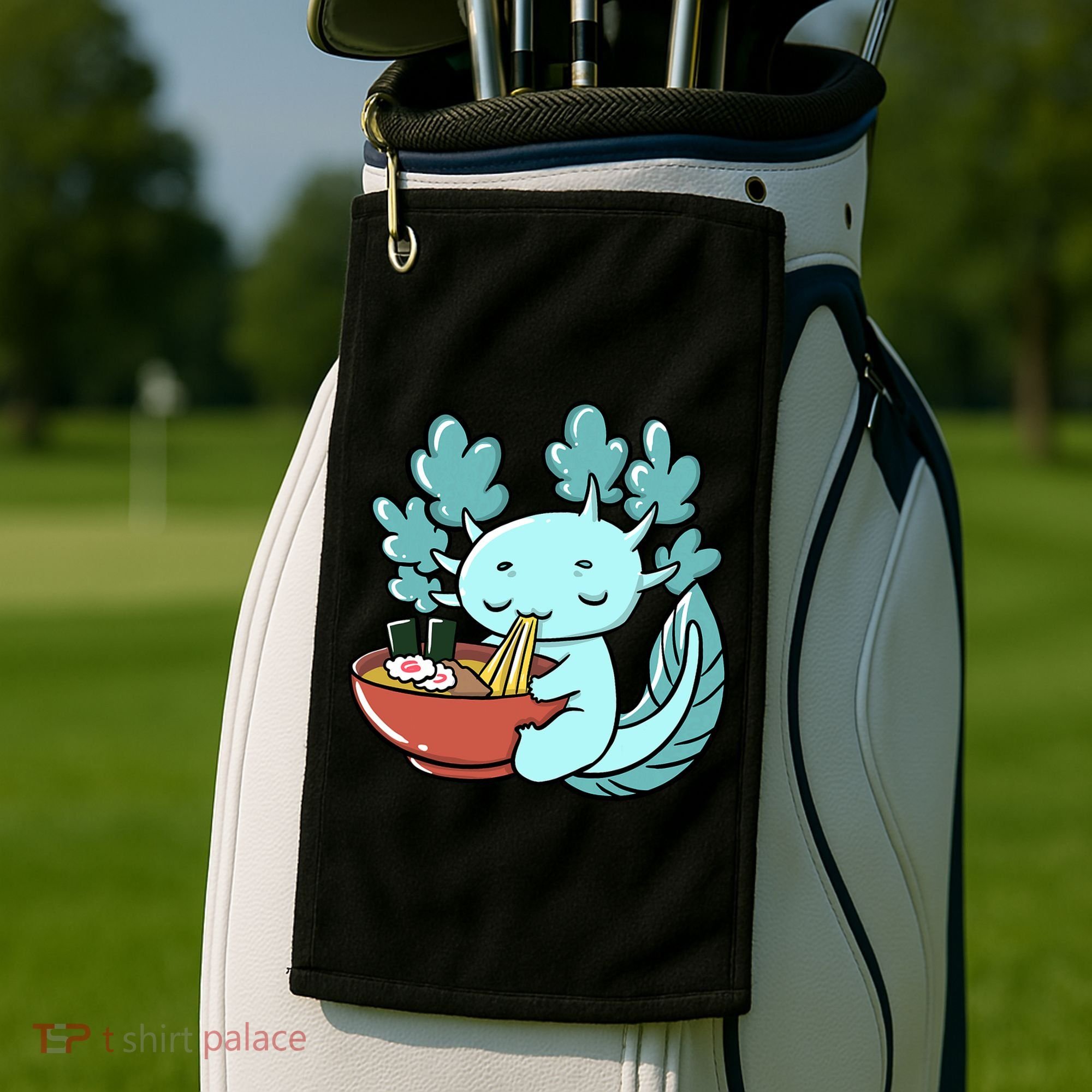 Cute Kawaii Anime Axolotl Japanese Ramen Noodles Golf Towel
