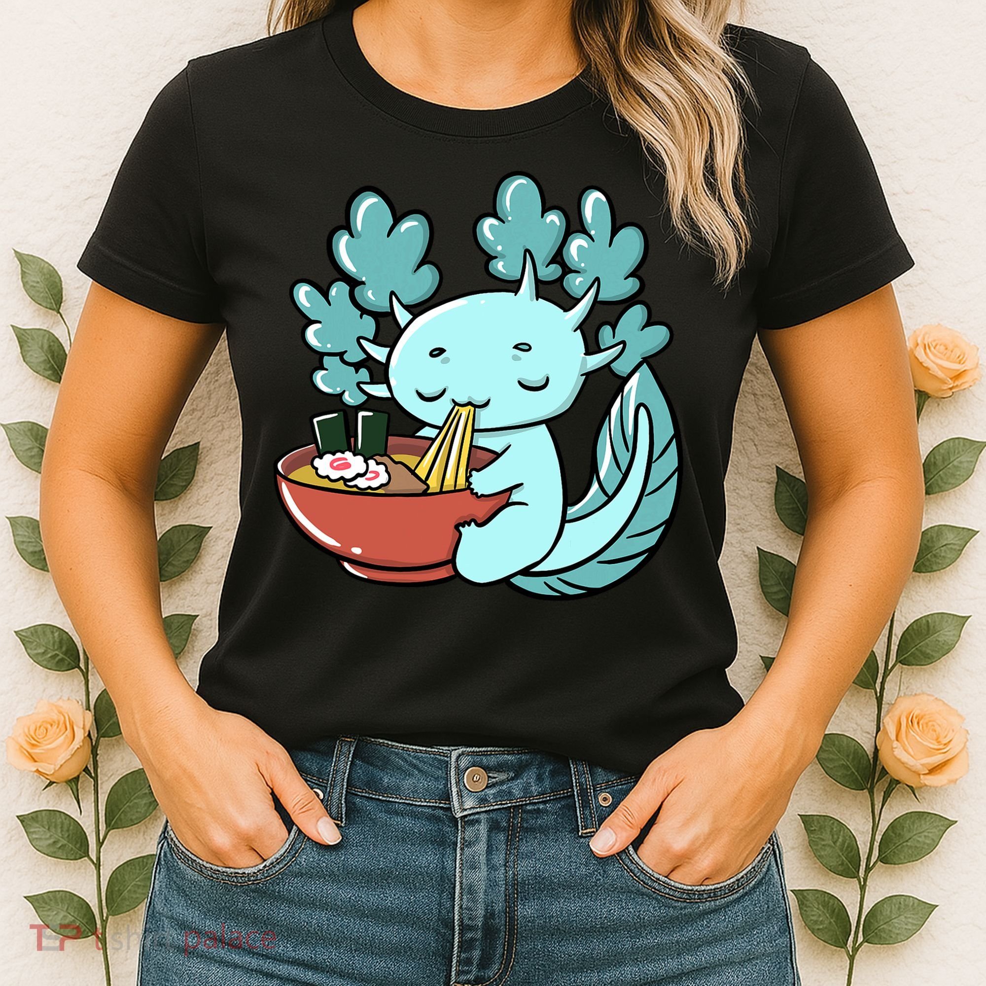 Cute Kawaii Anime Axolotl Japanese Ramen Noodles Women's T-Shirt