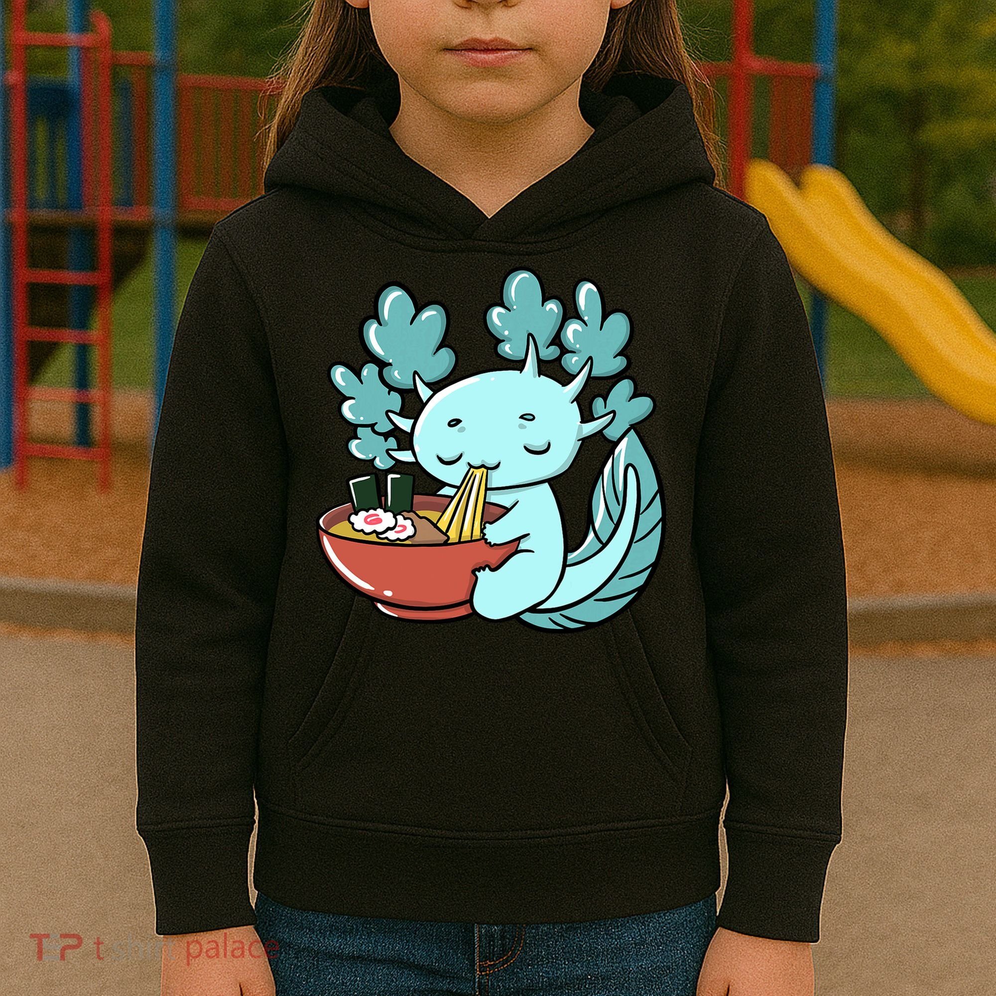Cute Kawaii Anime Axolotl Japanese Ramen Noodles Kids Hoodie