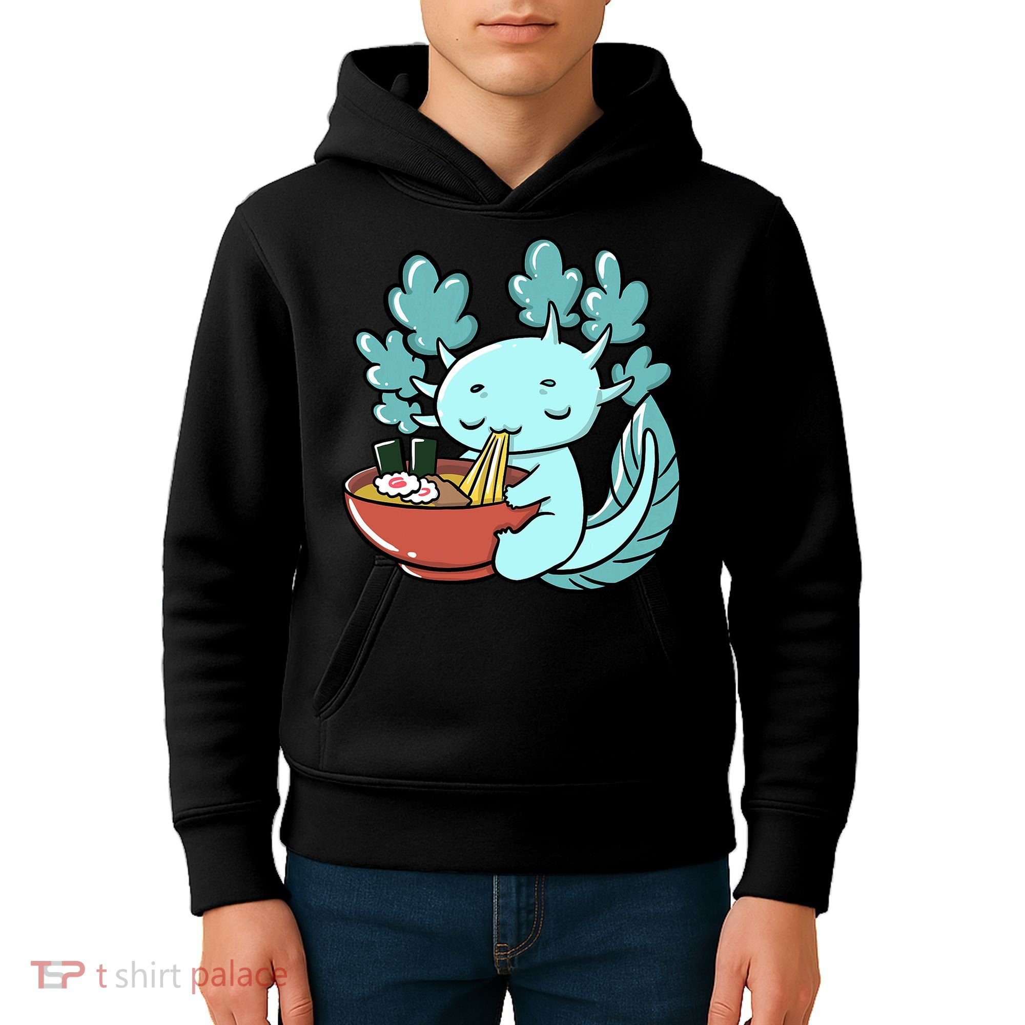 Cute Kawaii Anime Axolotl Japanese Ramen Noodles Kids Hoodie