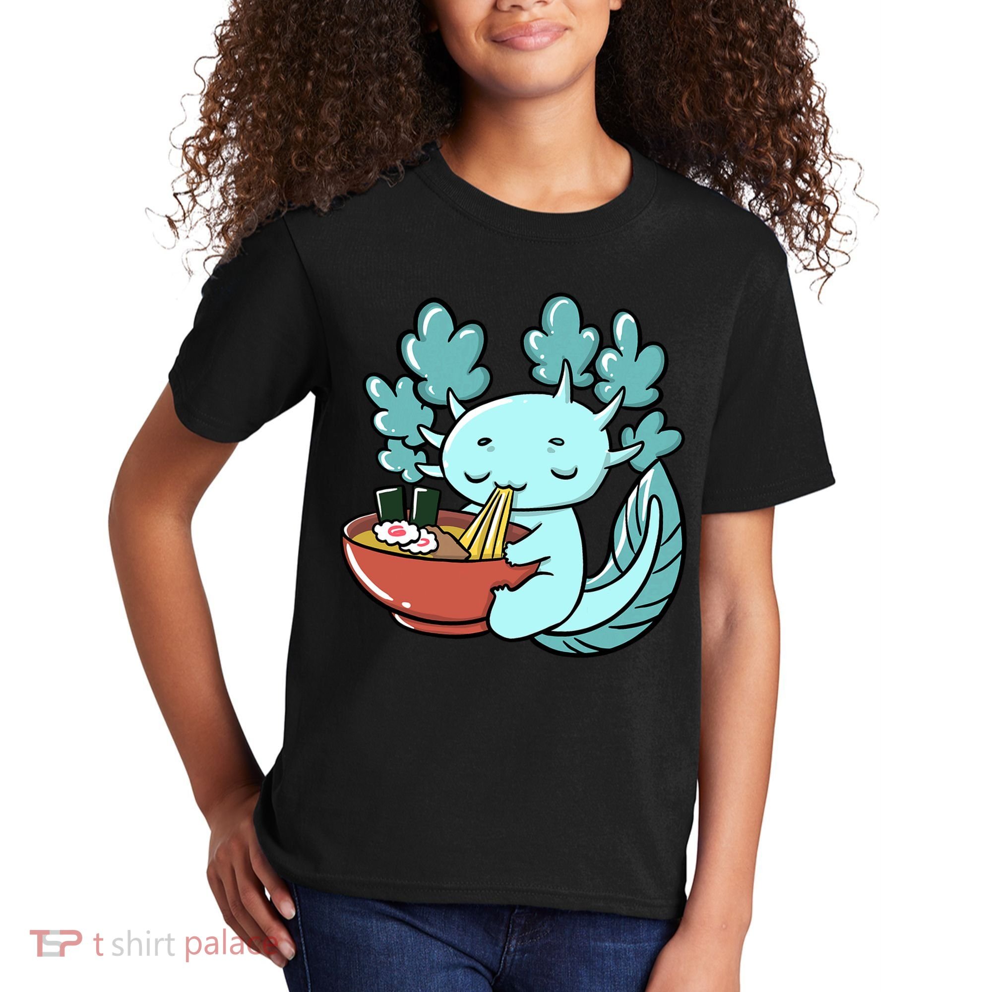 Cute Kawaii Anime Axolotl Japanese Ramen Noodles Kids T-Shirt