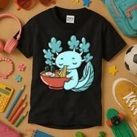 Cute Kawaii Anime Axolotl Japanese Ramen Noodles Kids T-Shirt thumb 3