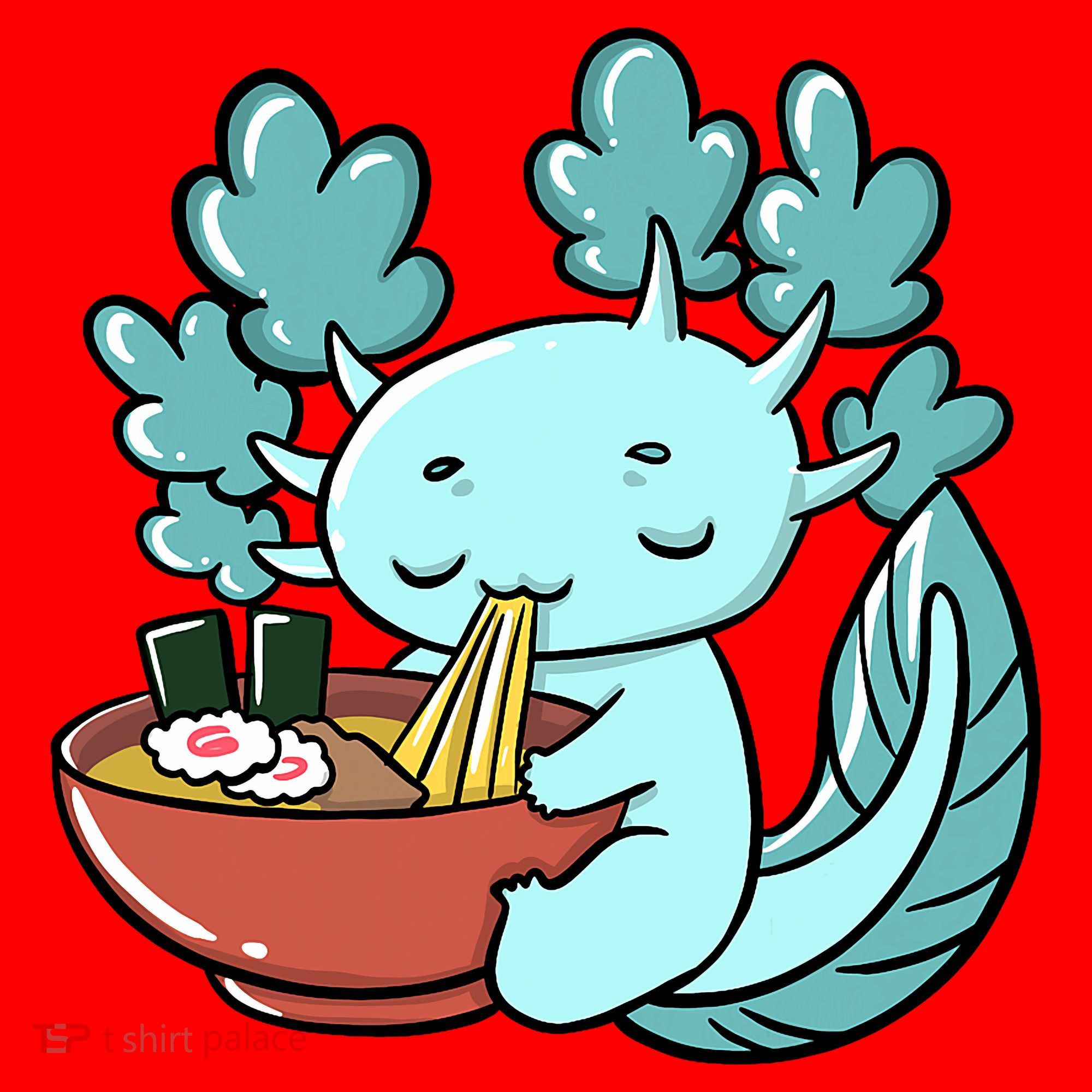 Cute Kawaii Anime Axolotl Japanese Ramen Noodles Santa Hat