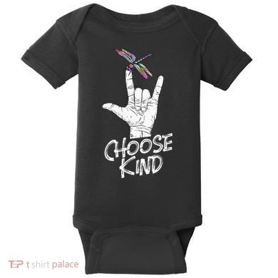 Choose Kind Asl Language Dragonfly Lover Insects Baby Bodysuit