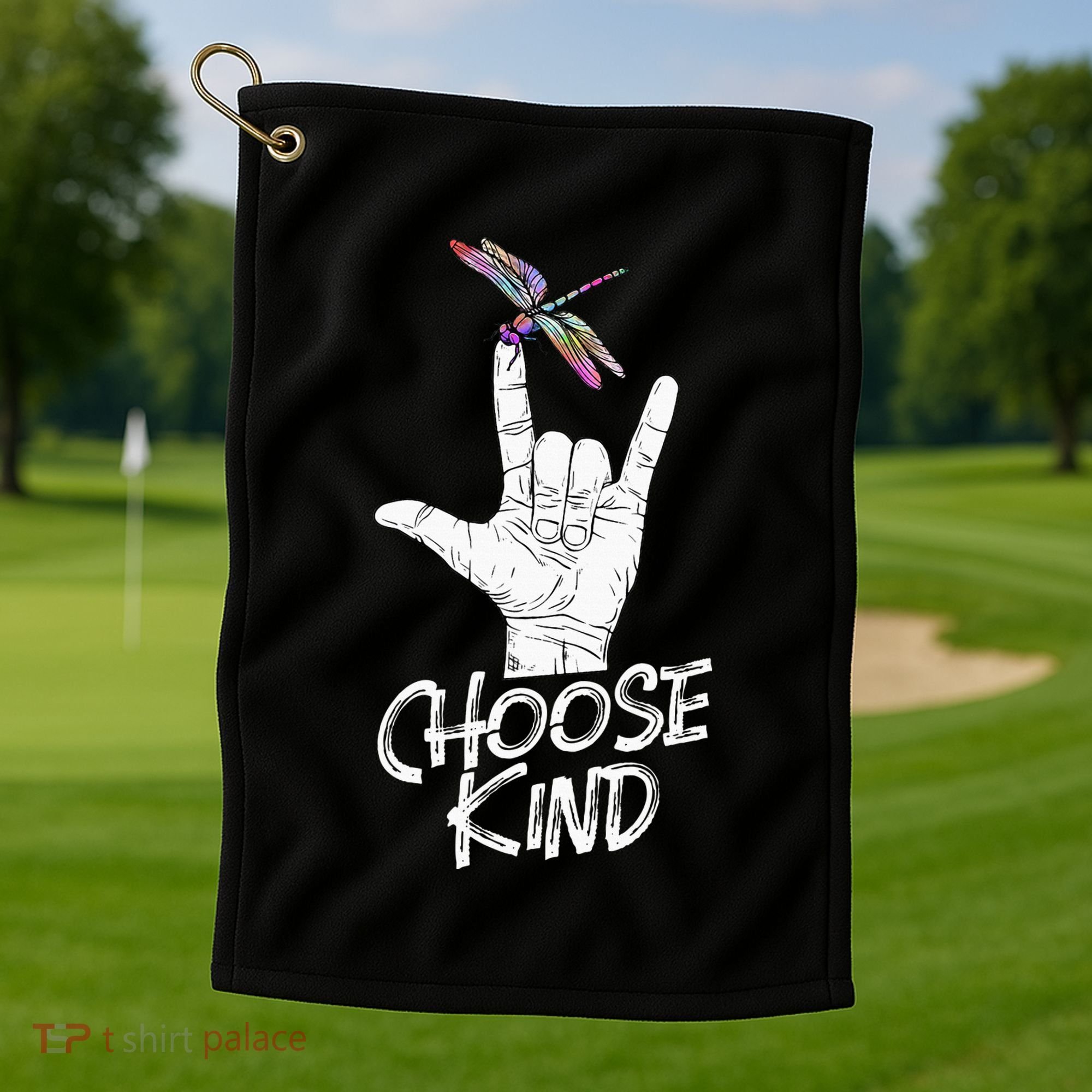 Choose Kind Asl Language Dragonfly Lover Insects Golf Towel