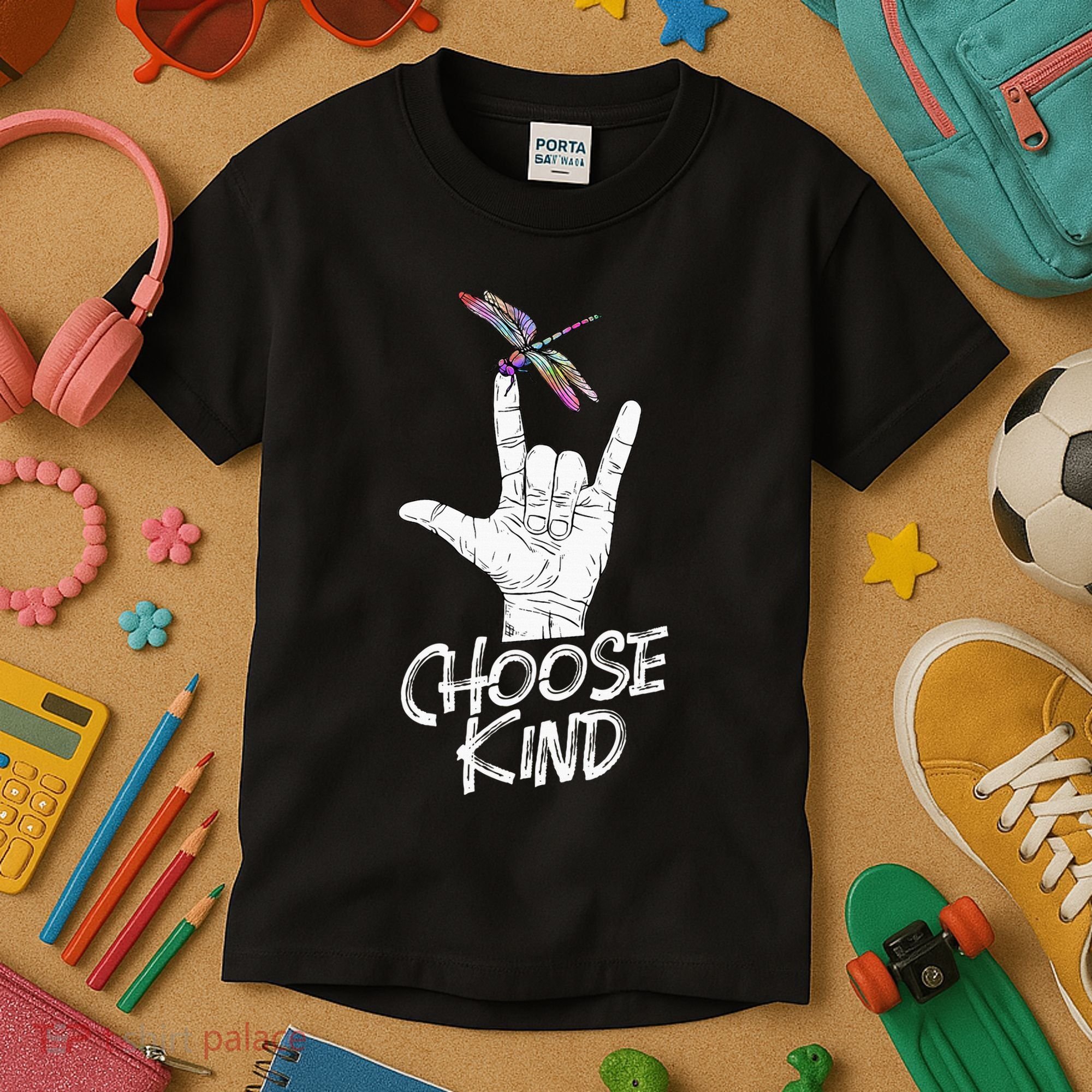Choose Kind Asl Language Dragonfly Lover Insects Kids T-Shirt