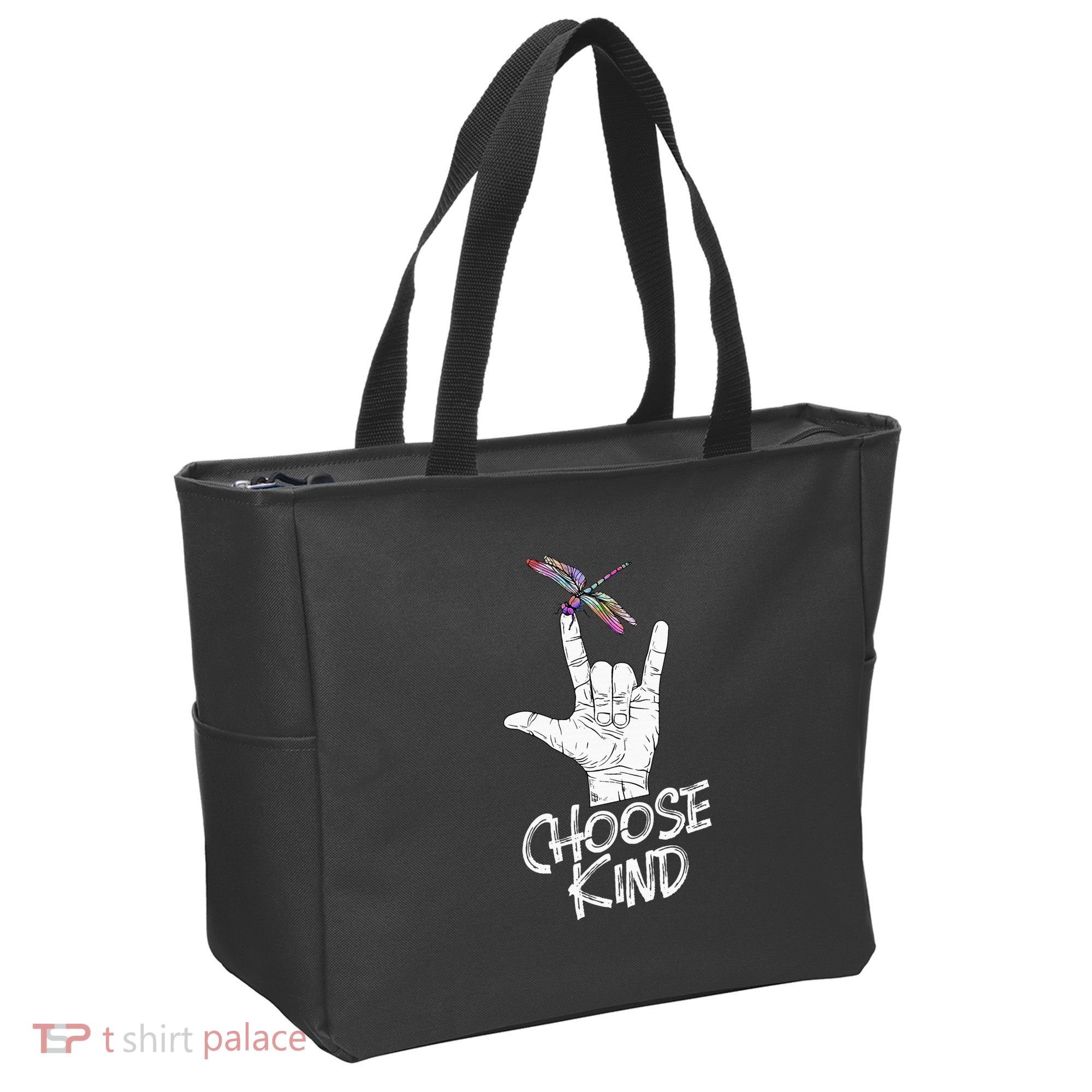 Choose Kind Asl Language Dragonfly Lover Insects Tote Bag