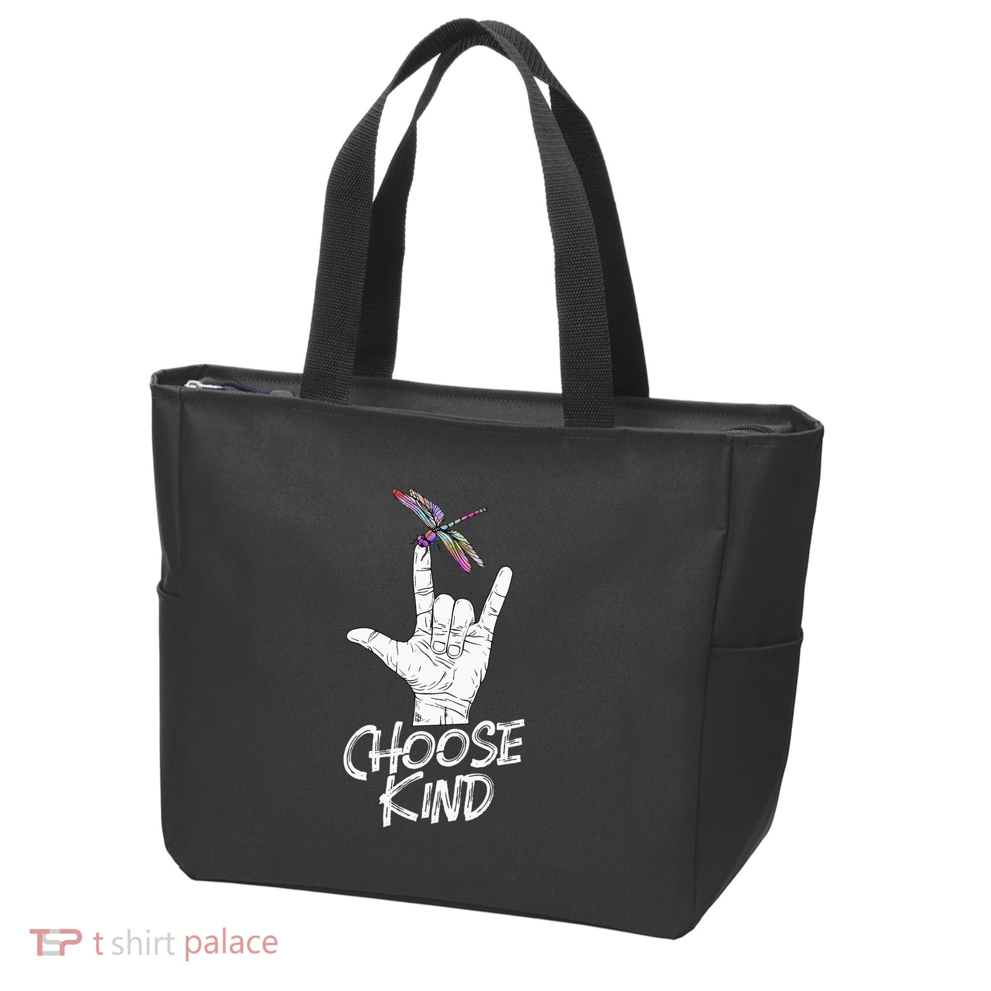Choose Kind Asl Language Dragonfly Lover Insects Tote Bag