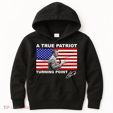 Charlie Kirk A True Patriot Turning Point Kids Hoodie
