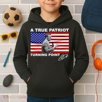 Charlie Kirk A True Patriot Turning Point Kids Hoodie thumb 2