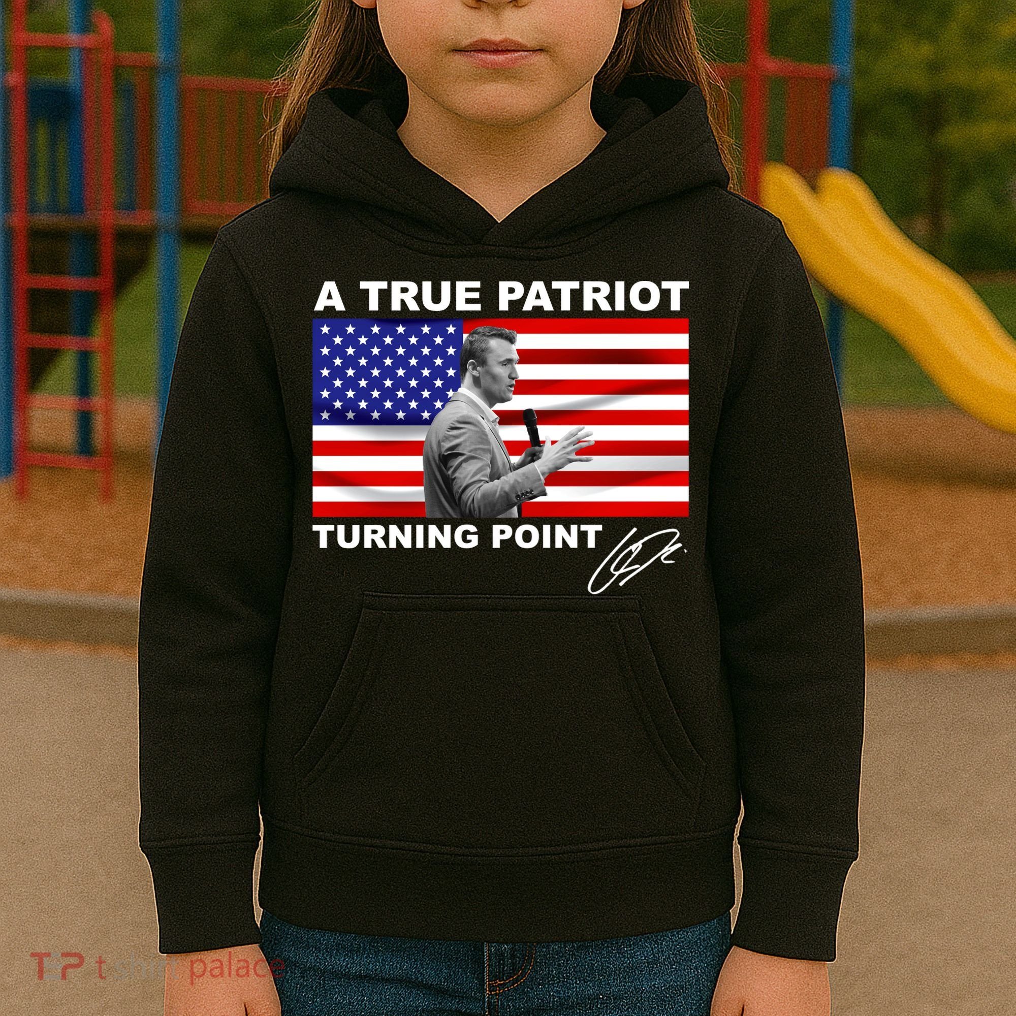 Charlie Kirk A True Patriot Turning Point Kids Hoodie