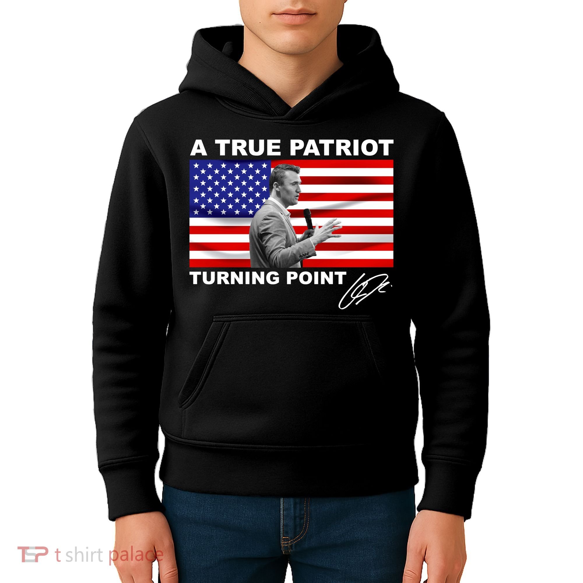 Charlie Kirk A True Patriot Turning Point Kids Hoodie