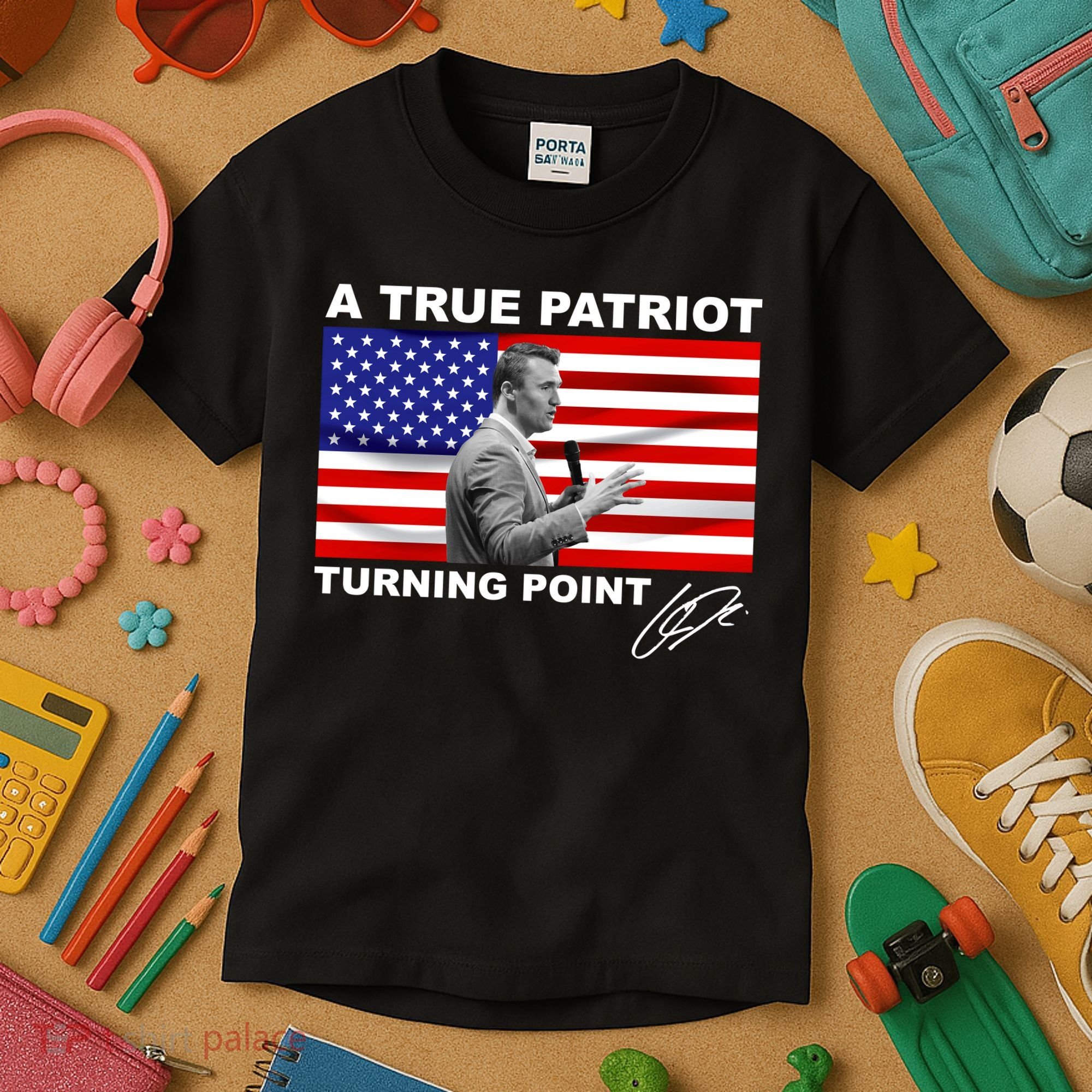 Charlie Kirk A True Patriot Turning Point Kids T-Shirt