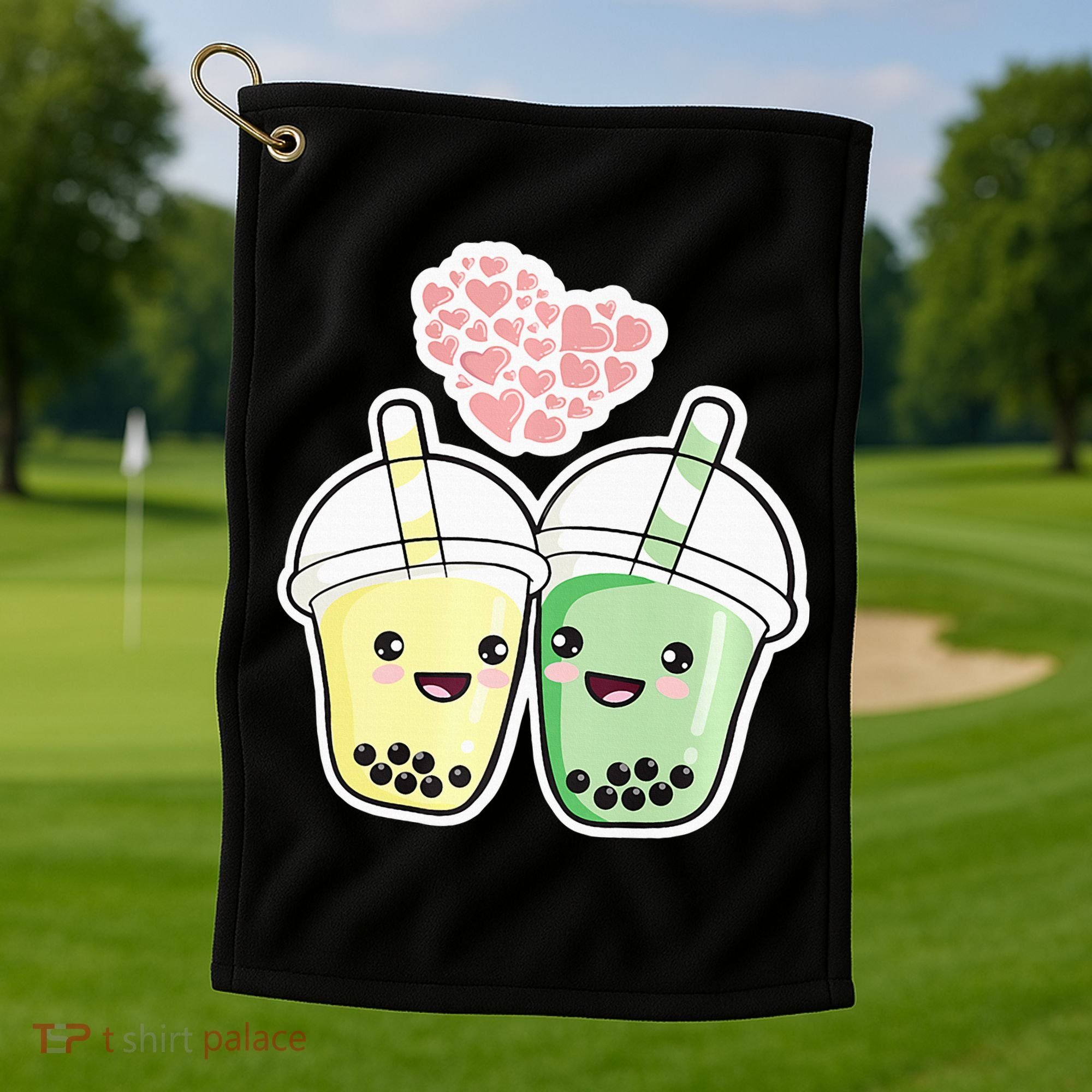 Cute Kawaii Boba Bubble Tea Golf Towel