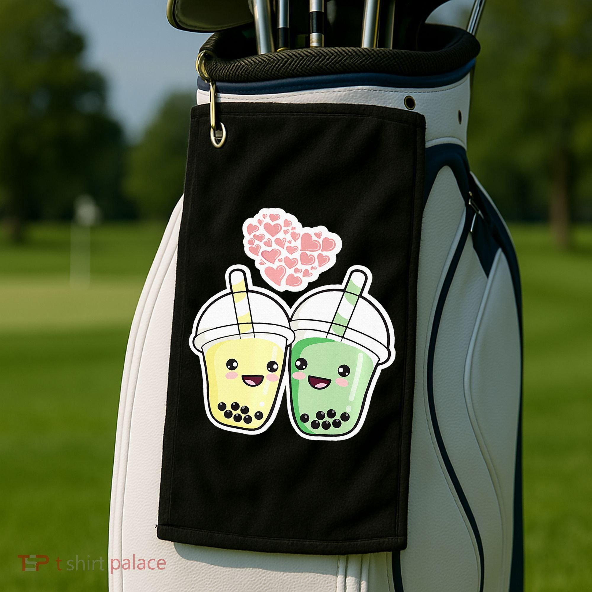 Cute Kawaii Boba Bubble Tea Golf Towel