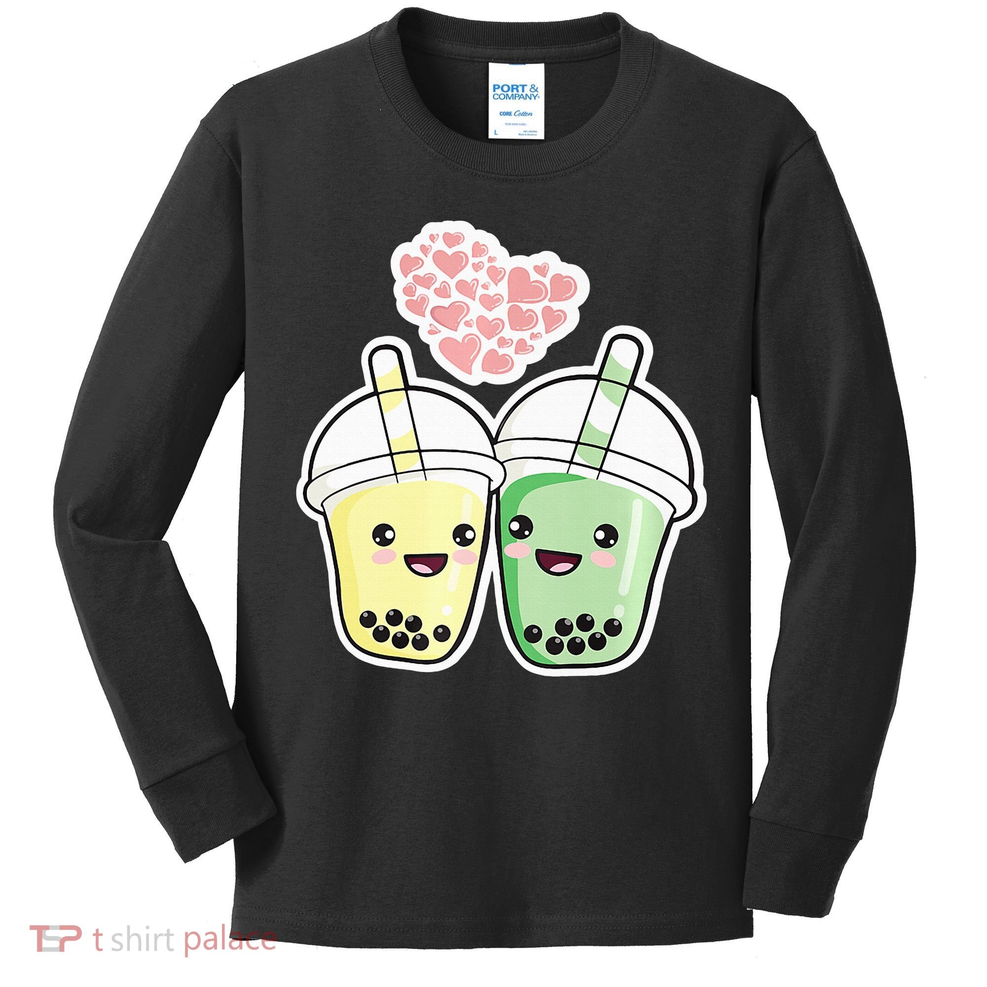 Cute Kawaii Boba Bubble Tea Kids Long Sleeve Shirt
