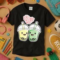 Cute Kawaii Boba Bubble Tea Kids T-Shirt thumb 3