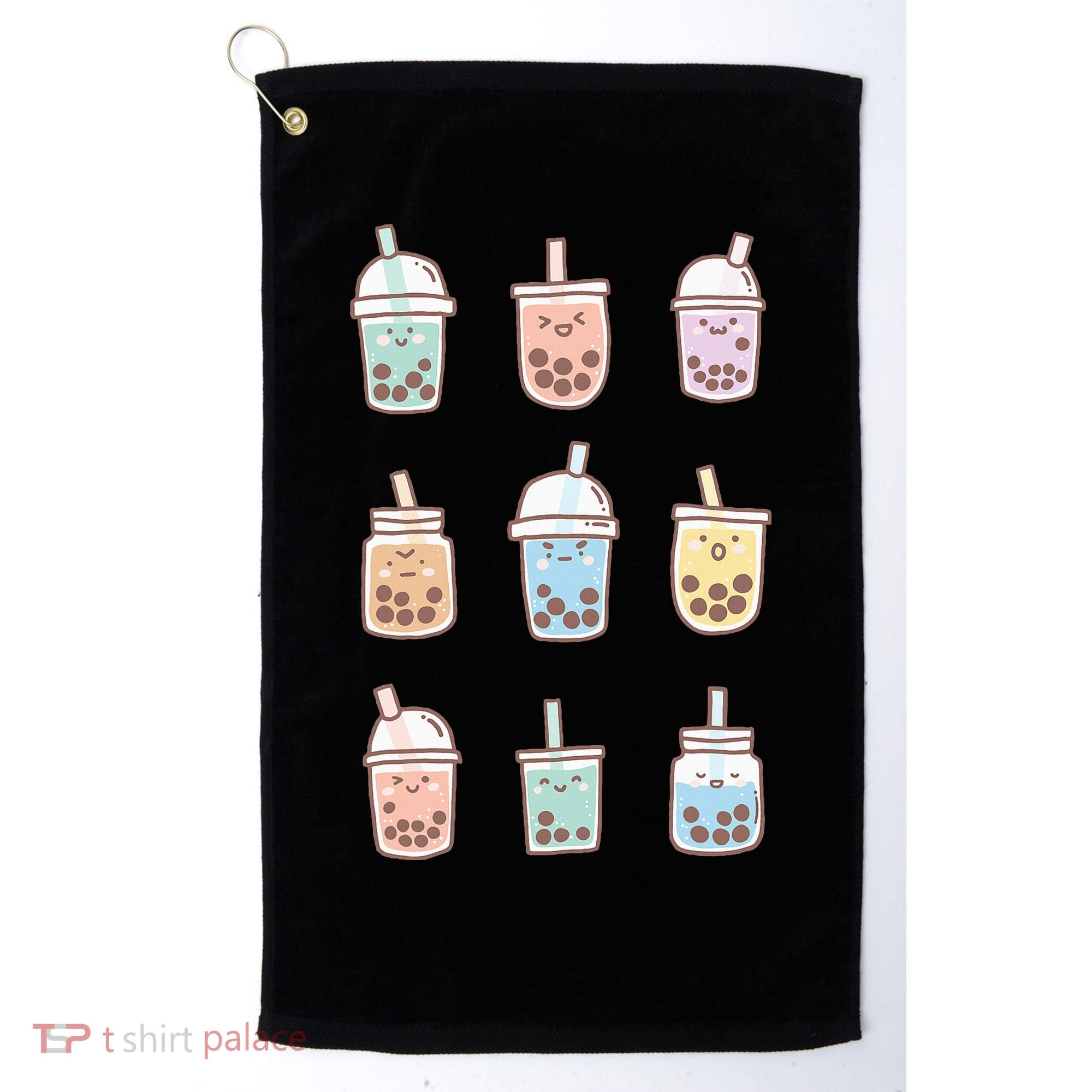Cute Kawaii Boba Anime Bubble Tea Pastel Golf Towel