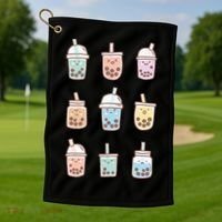 Cute Kawaii Boba Anime Bubble Tea Pastel Golf Towel thumb 1