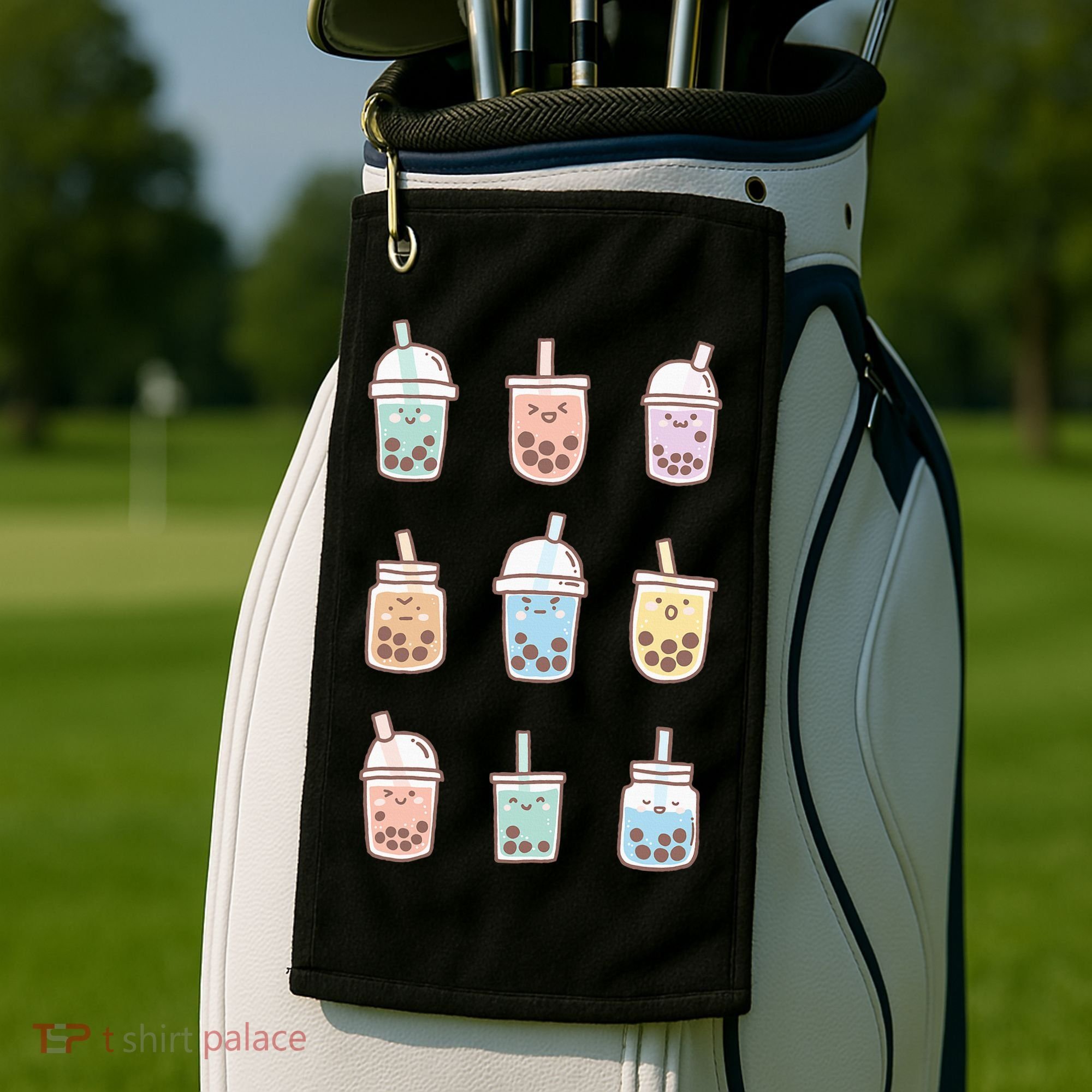 Cute Kawaii Boba Anime Bubble Tea Pastel Golf Towel