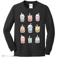 Cute Kawaii Boba Anime Bubble Tea Pastel Kids Long Sleeve Shirt thumb 0