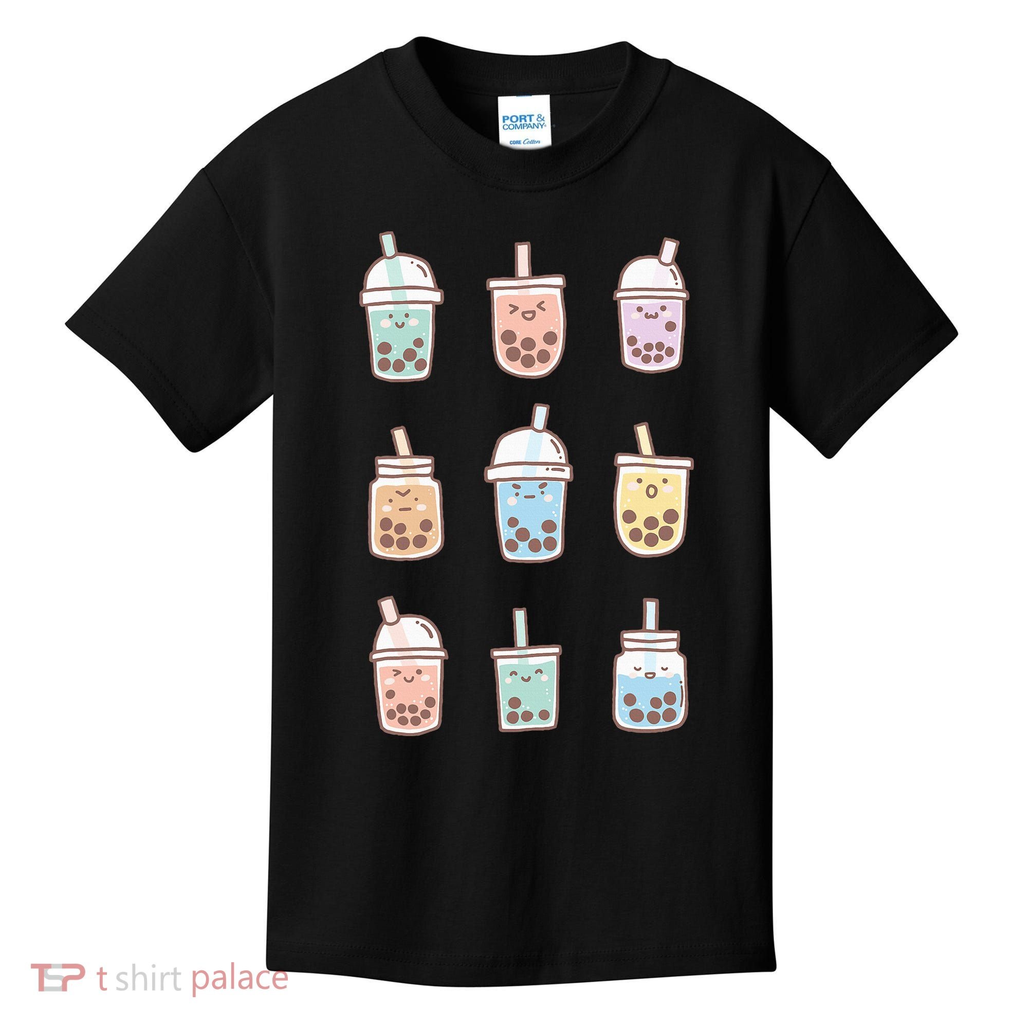Cute Kawaii Boba Anime Bubble Tea Pastel Kids T-Shirt