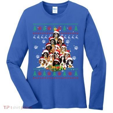 Cavalier King Charles Spaniel Christmas Tree Ugly Sweater Cool Gift Women's Long Sleeve Shirt