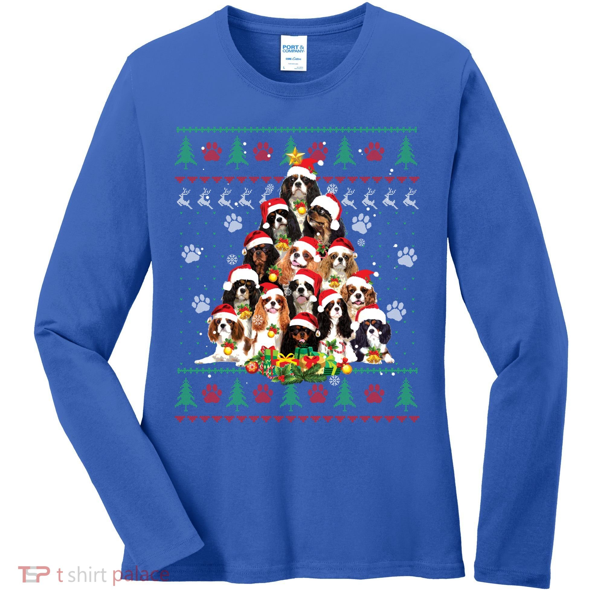 Cavalier King Charles Spaniel Christmas Tree Ugly Sweater Cool Gift Women's Long Sleeve Shirt
