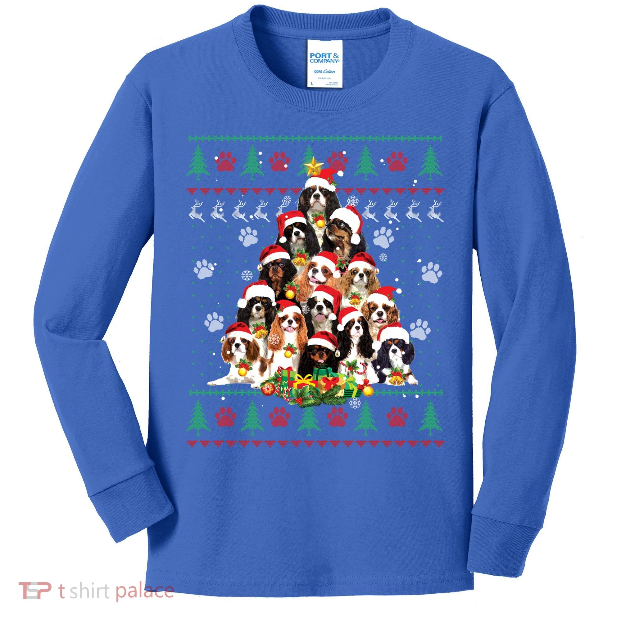 Cavalier King Charles Spaniel Christmas Tree Ugly Sweater Cool Gift Kids Long Sleeve Shirt